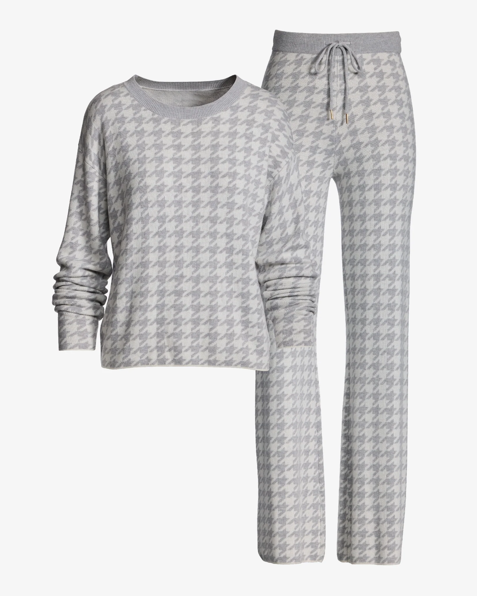 Houndstooth Sweater Lounge Set White/Gray