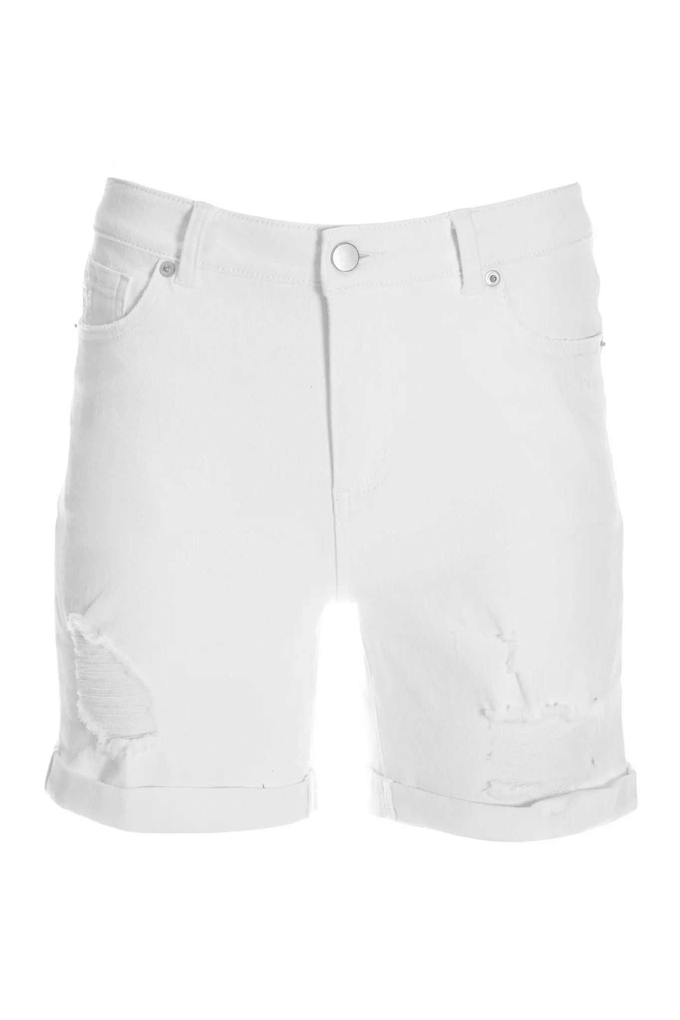 Distressed Rolled Cuff Denim Short White