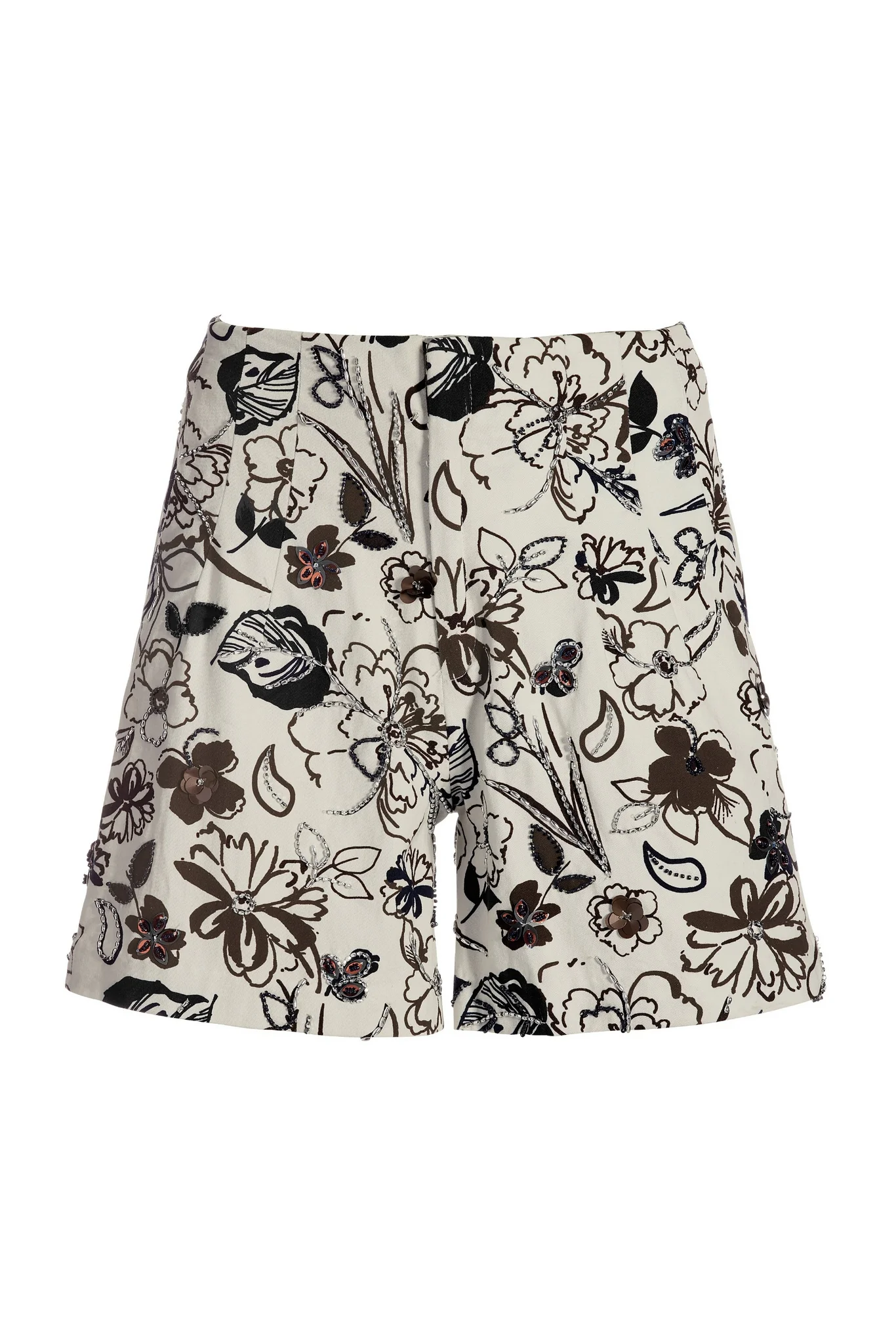 Sketchbook Florals Embellished Short Ivory/Brown