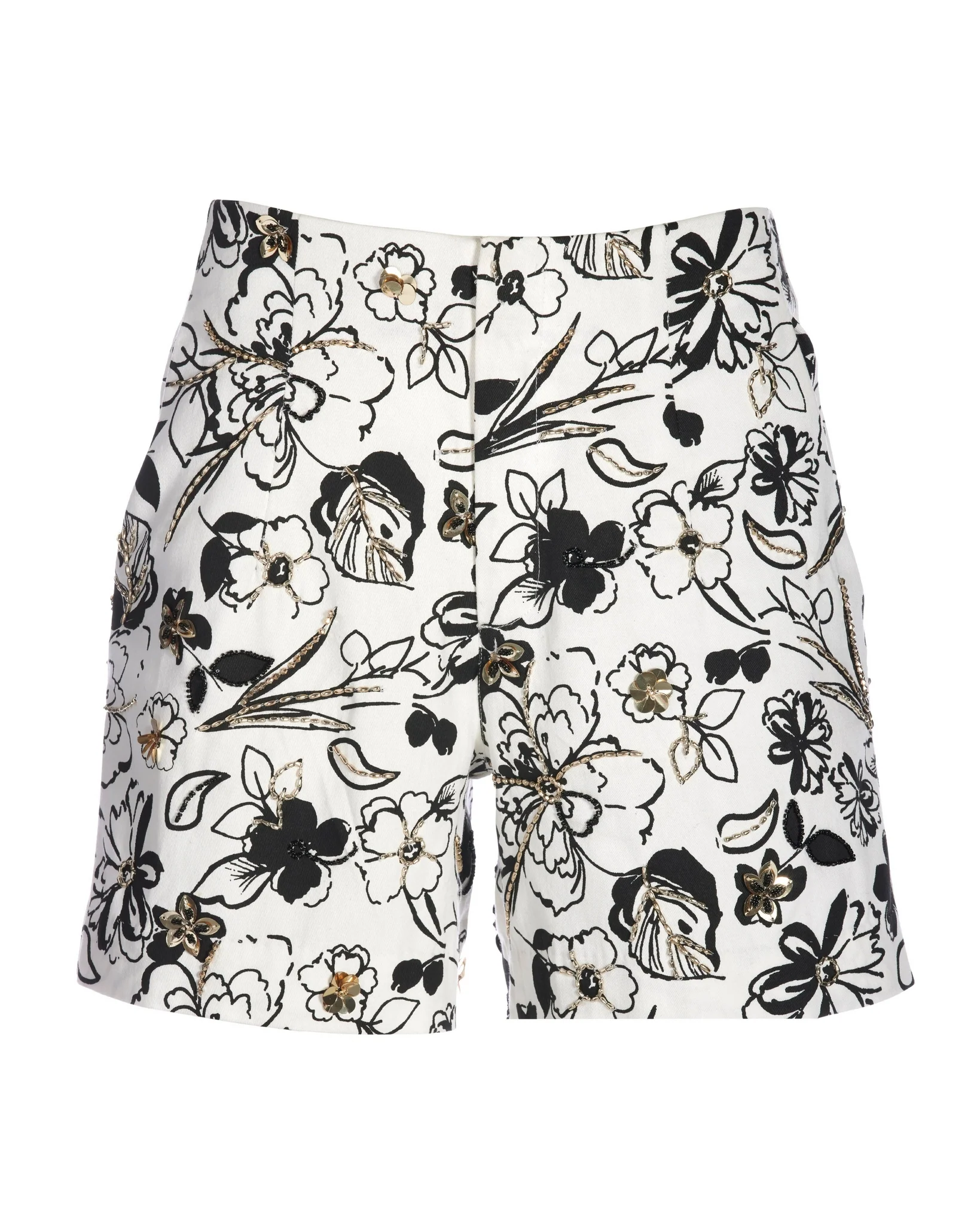 Sketchbook Florals Embellished Short Ivory/Black