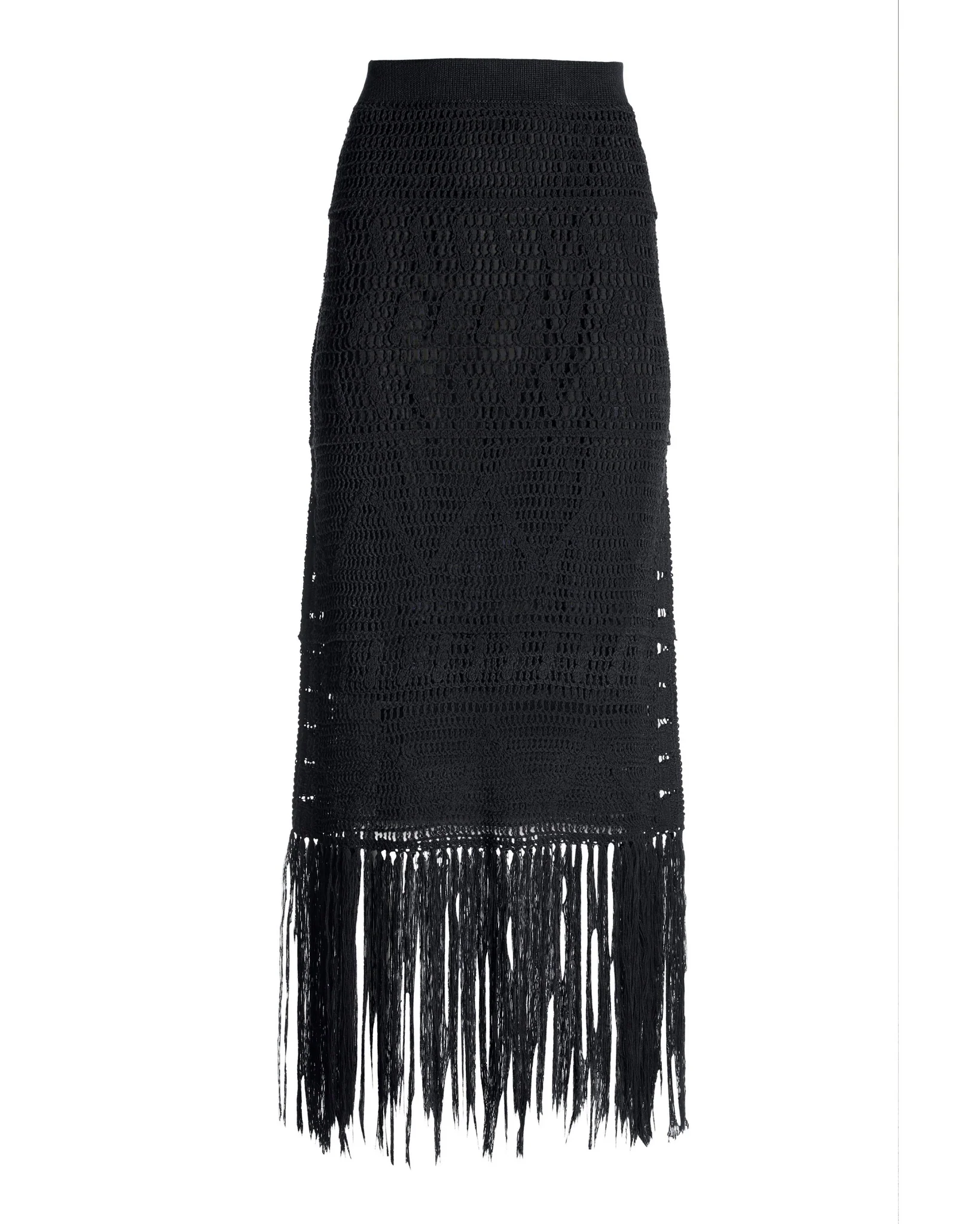 Crochet and Fringe Maxi Skirt Black