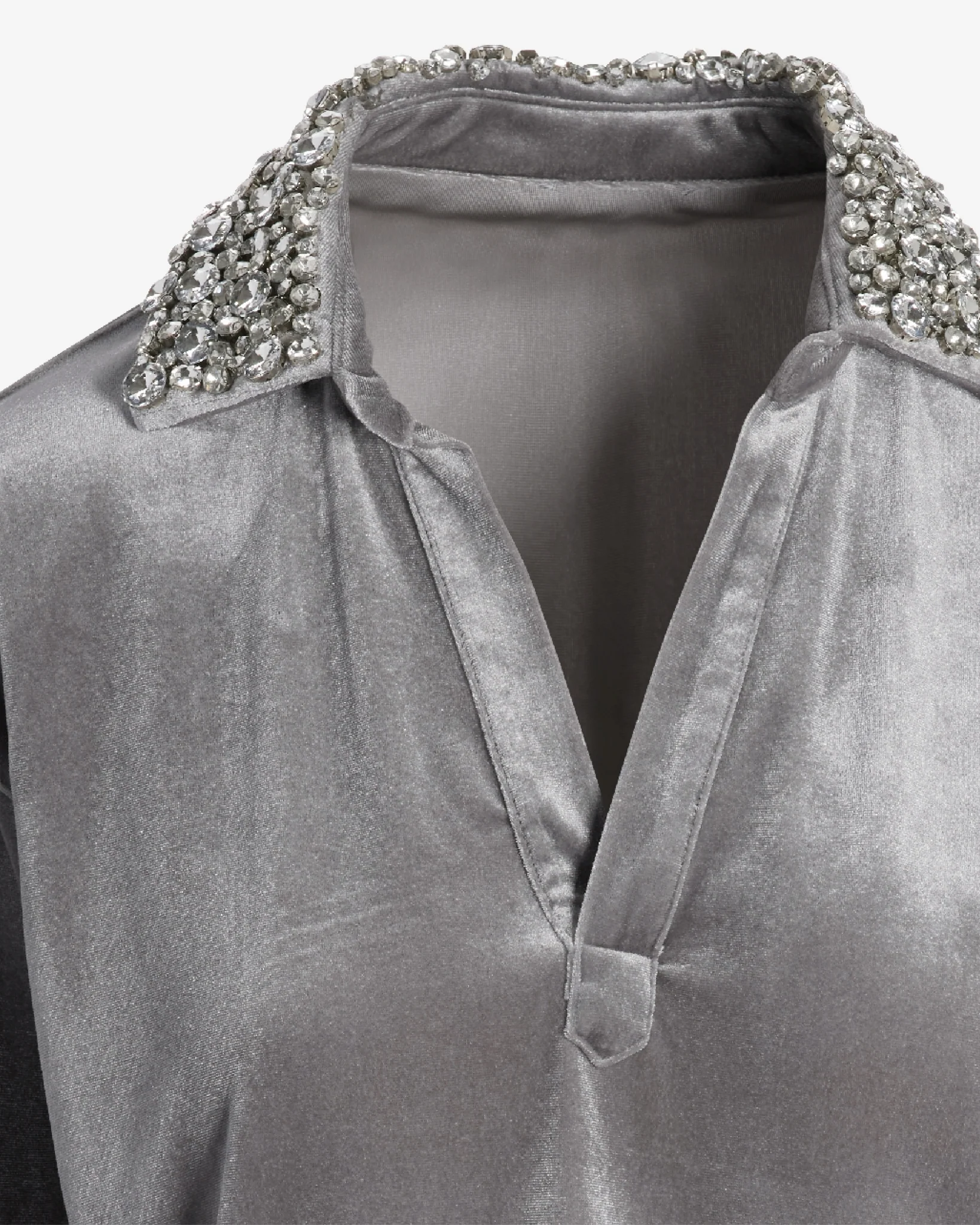 Chic Velour Embellished Collar Lounge Set Silver