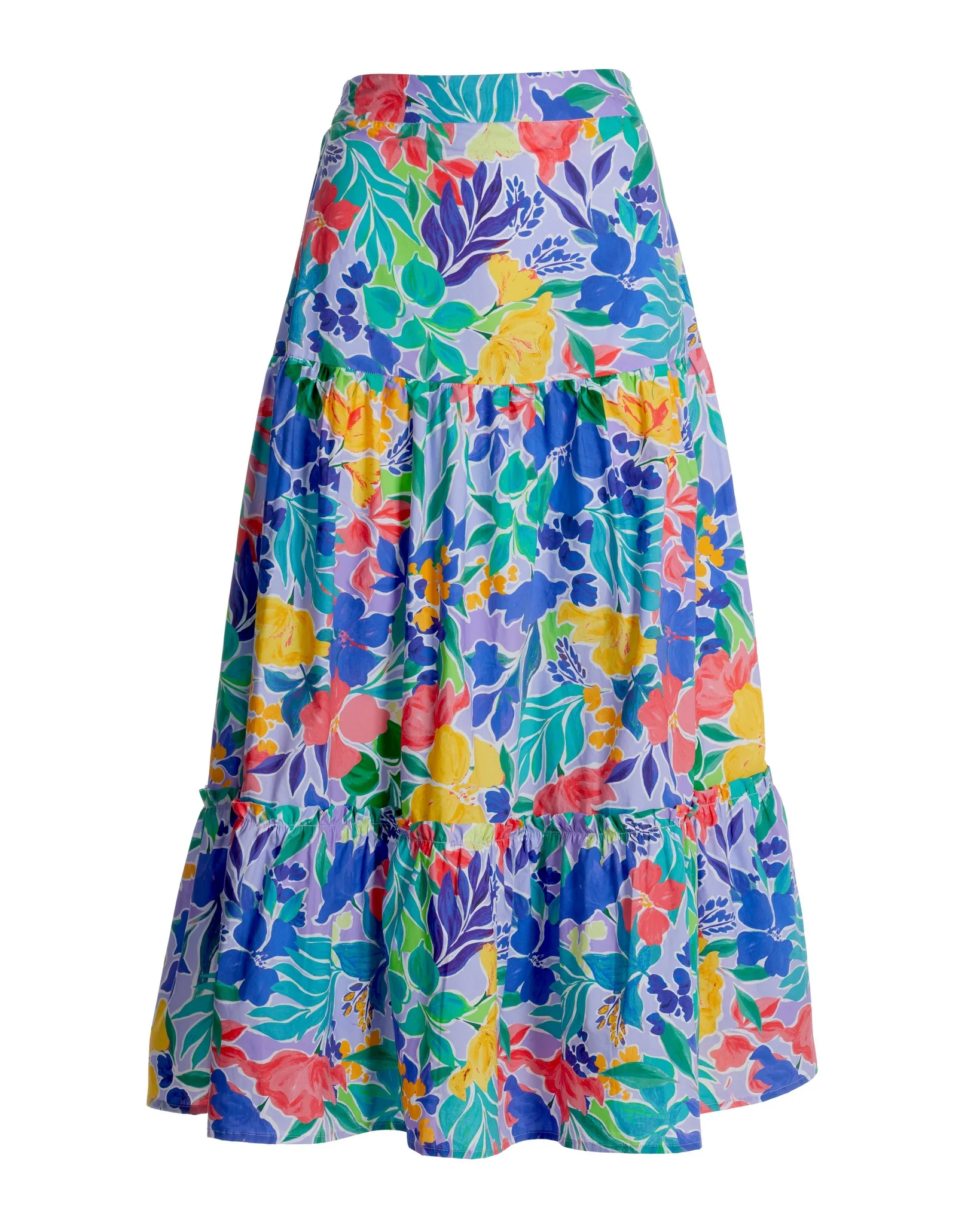 Floral Collage Print Poplin Midi Skirt Multi