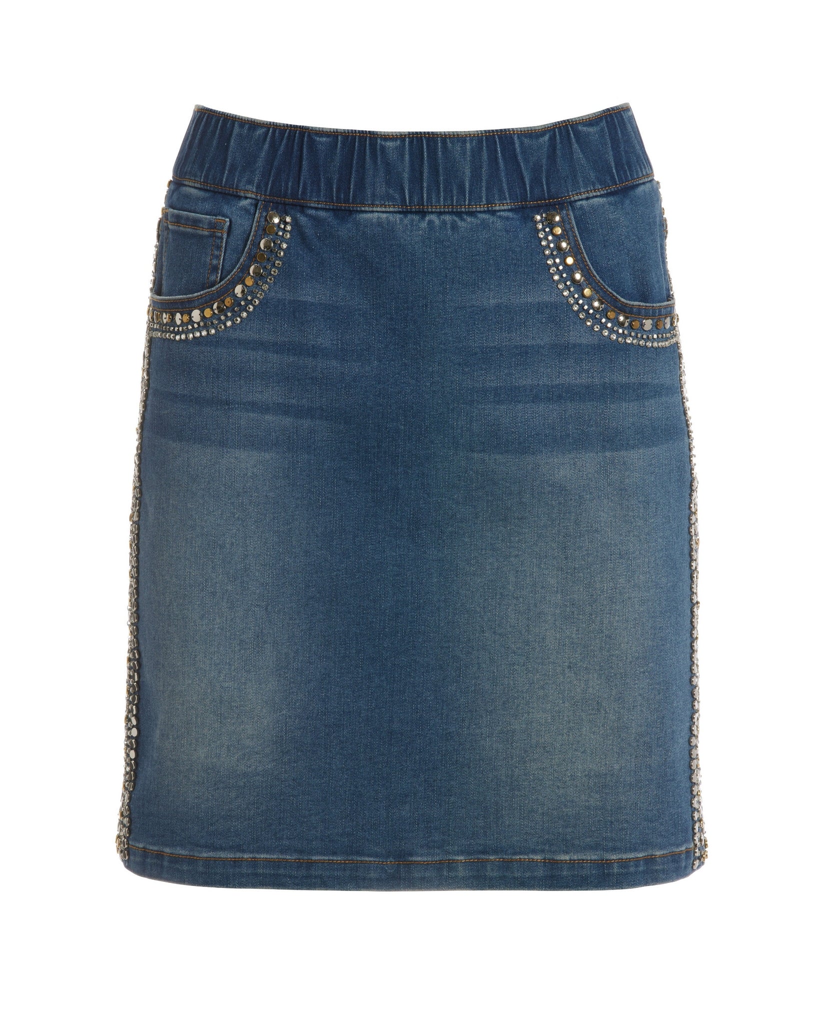 Studded Pull On Denim Skort Medium Wash