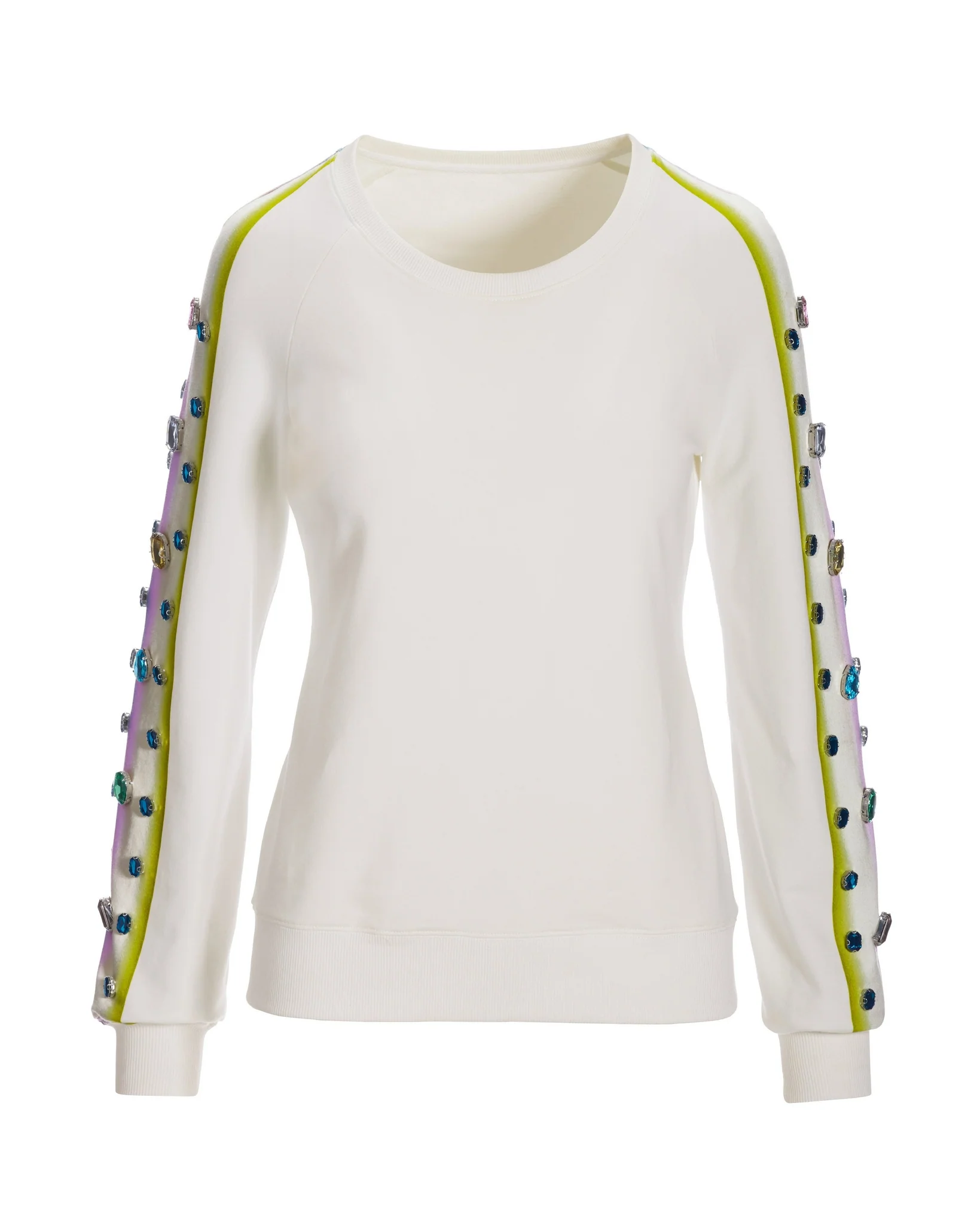 Ombre Embellished Sleeve Sweatshirt Off White Multi