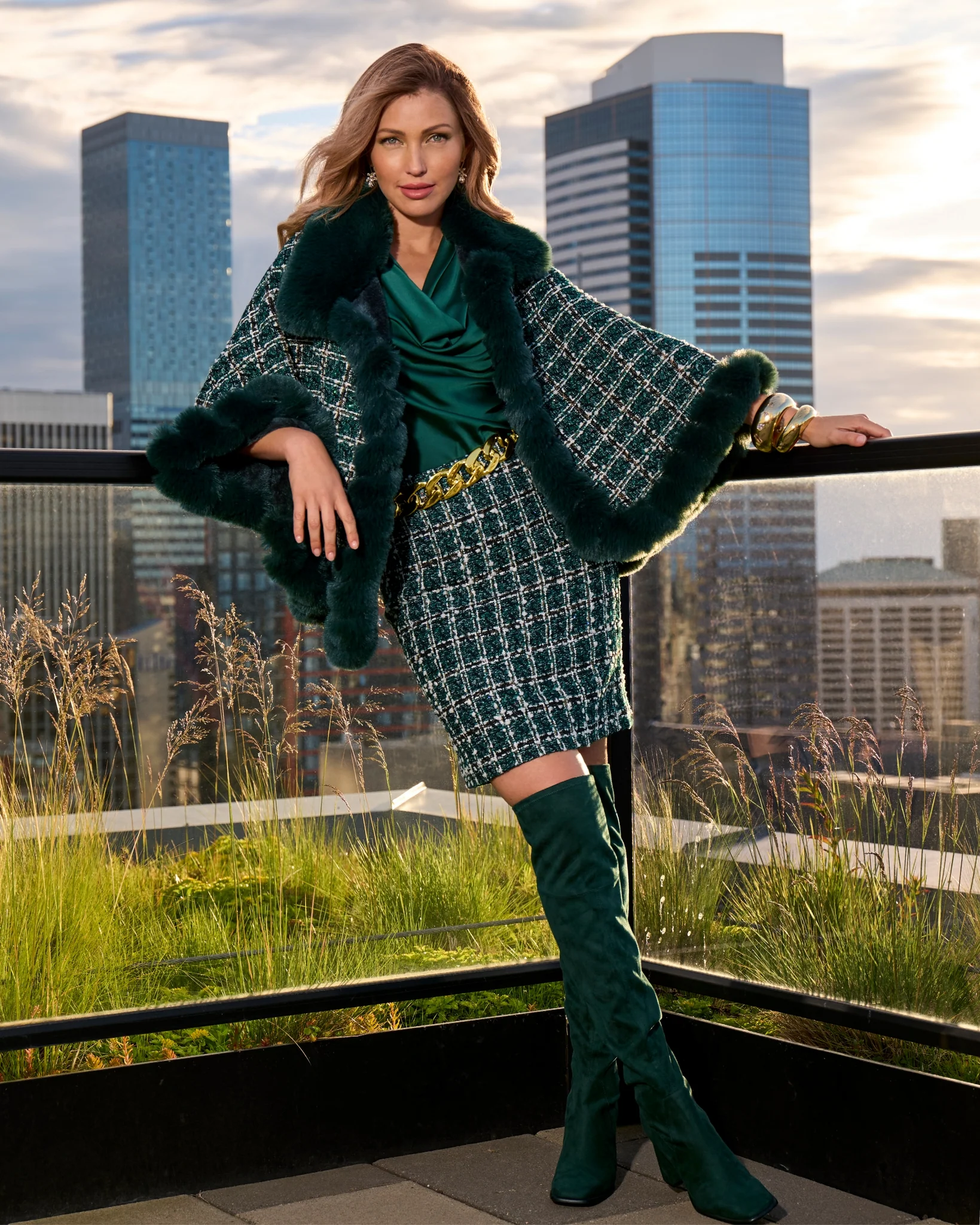 Charleston Emerald Tweed Mini Skirt Deep Emerald