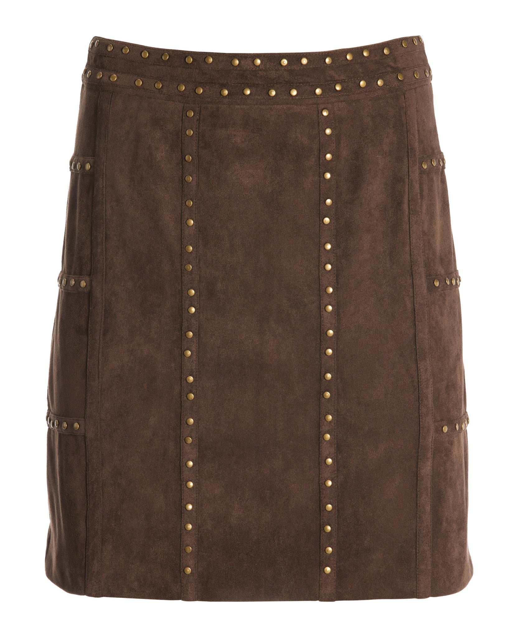 Faux Suede Studded Mini Skirt Brown/Brass