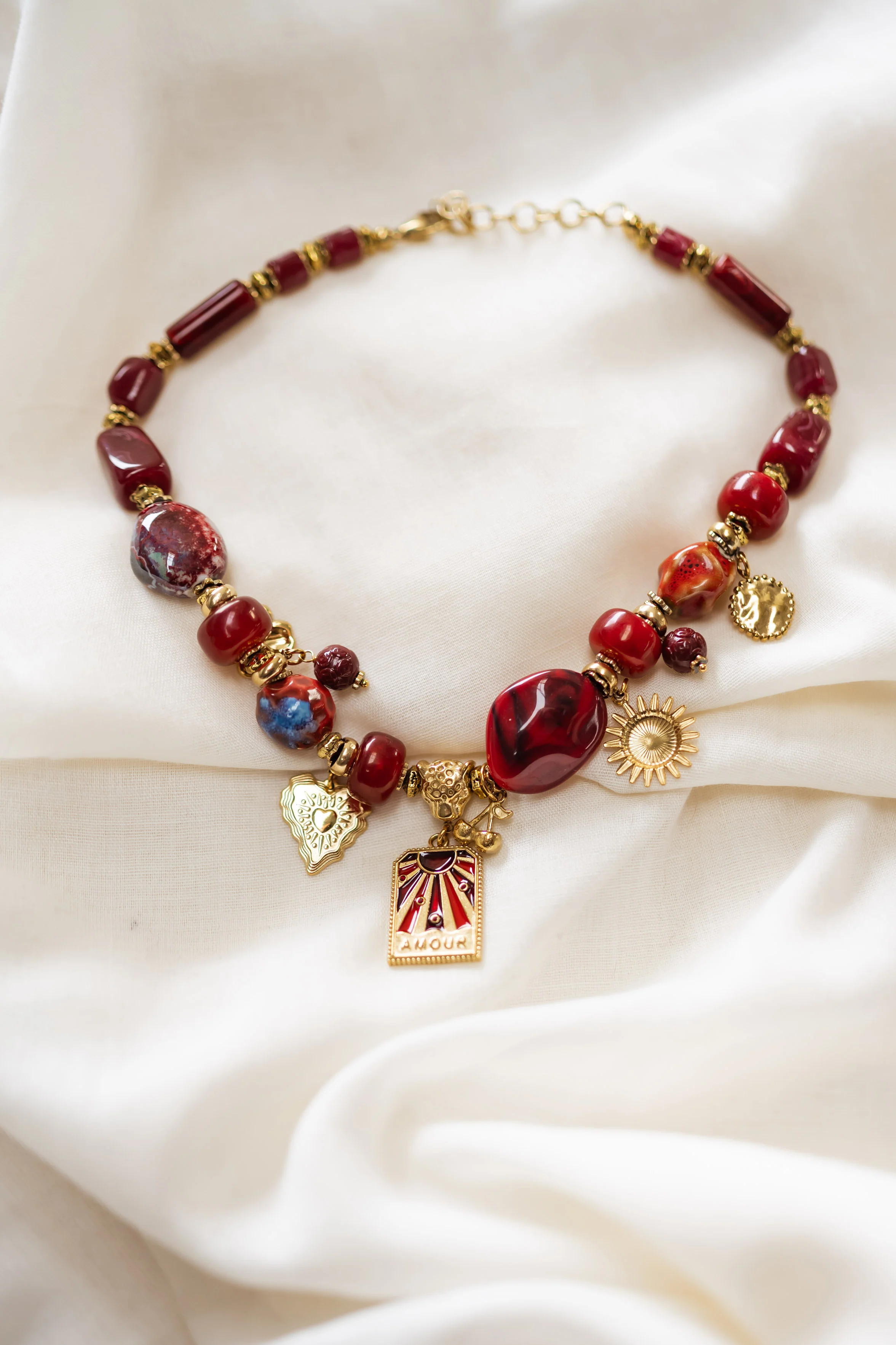Burgundy and Gold Olpha Necklace