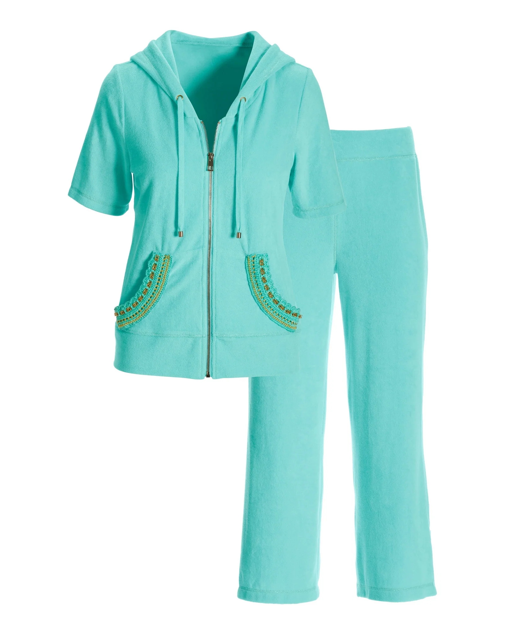 Lurex Chain Cropped Loop Terry Set Blue Radiance