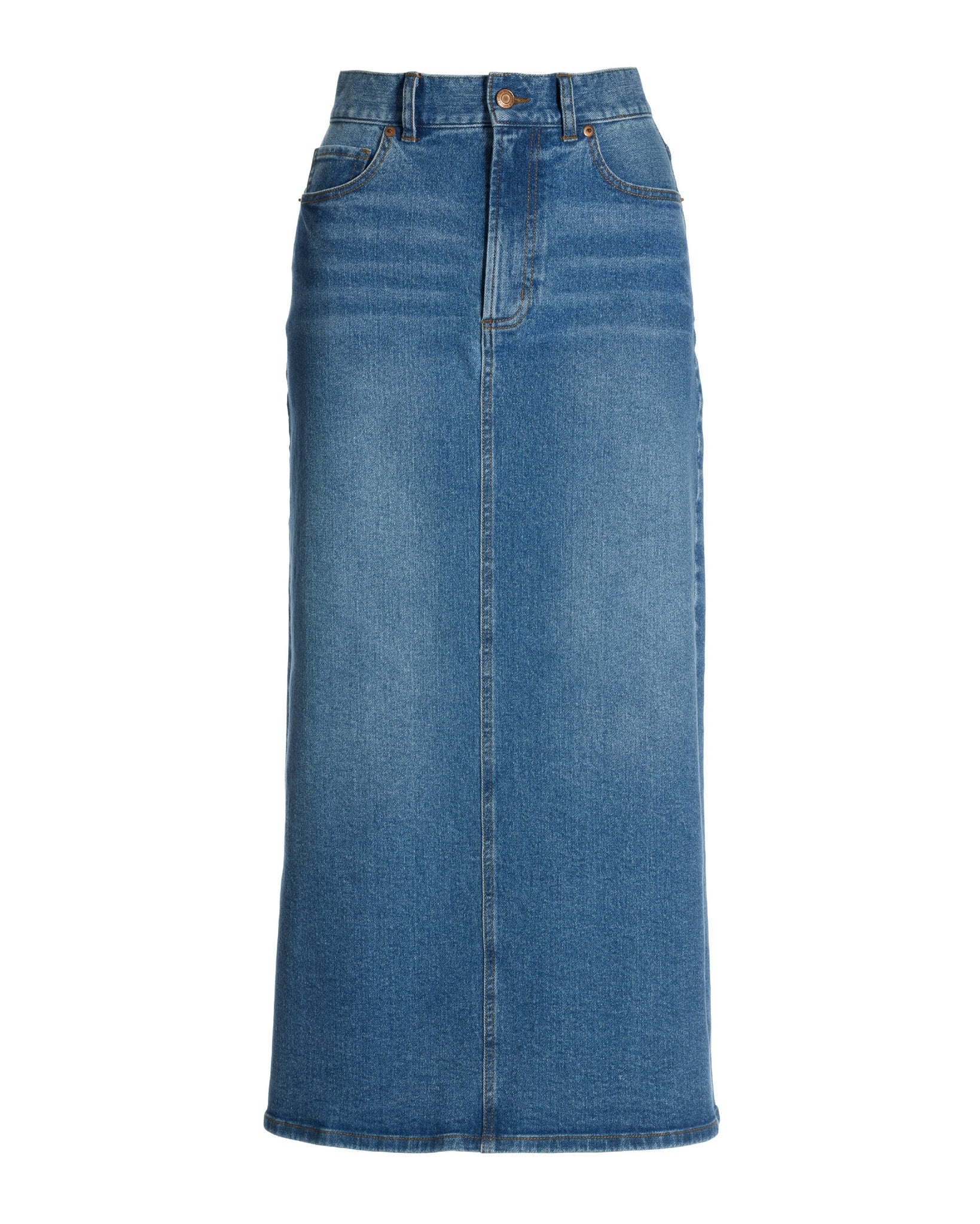 Proper Denim Five Pocket Midi Skirt Medium Wash