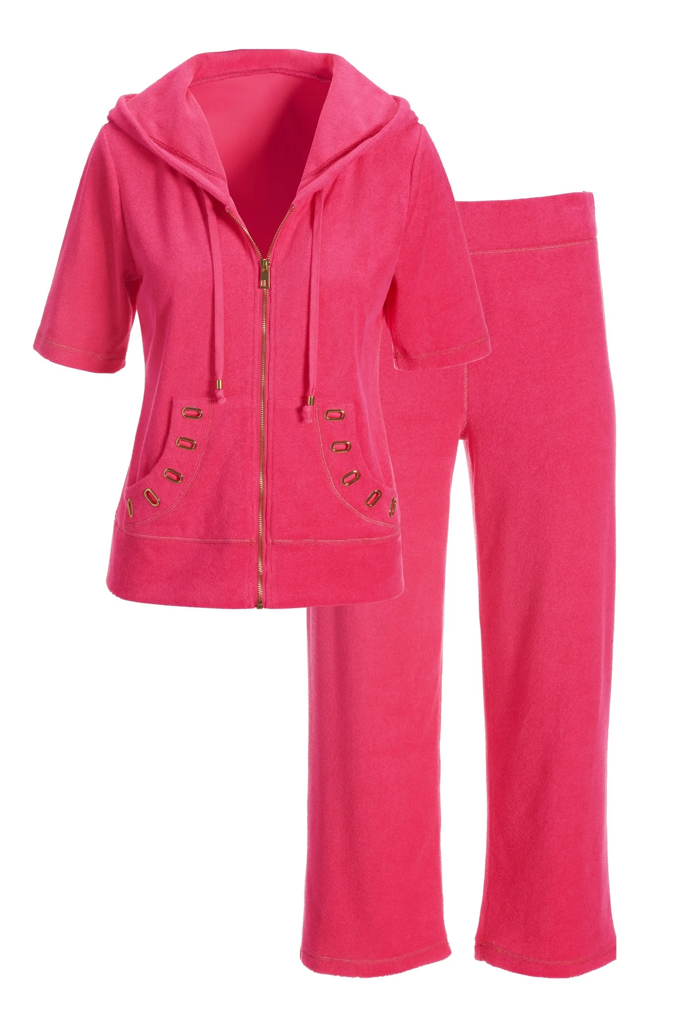 Terry Grommet Short Sleeve Warm Up Set Pink