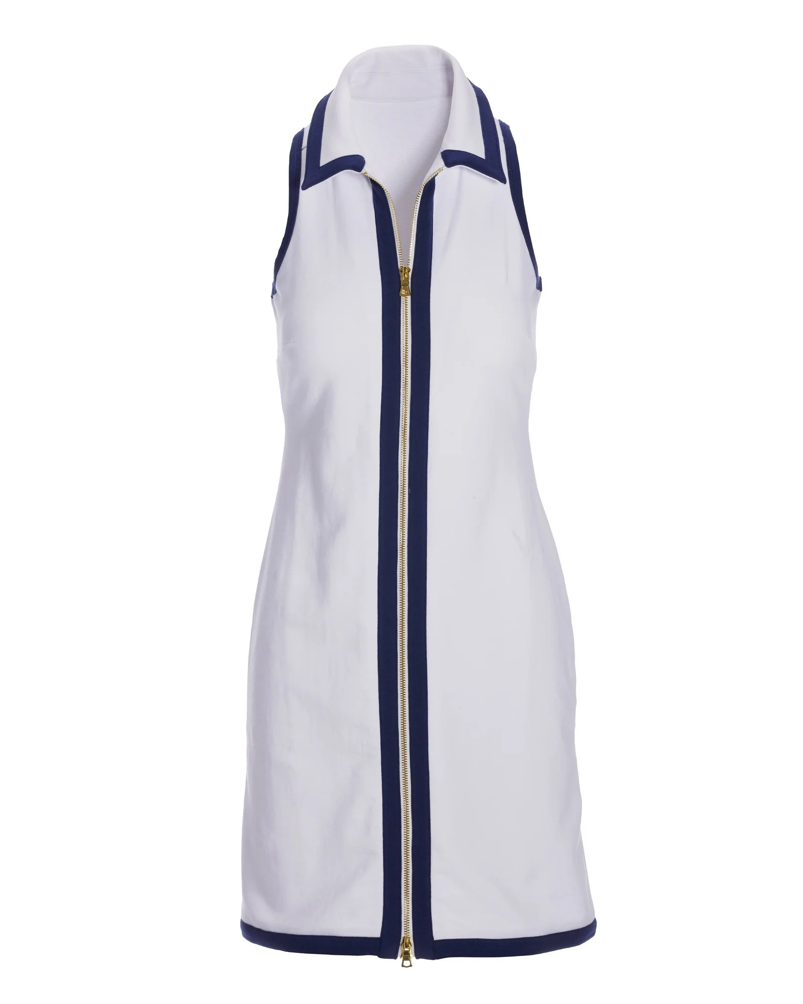 Collared Zip Color Block French Terry Dress White/Navy