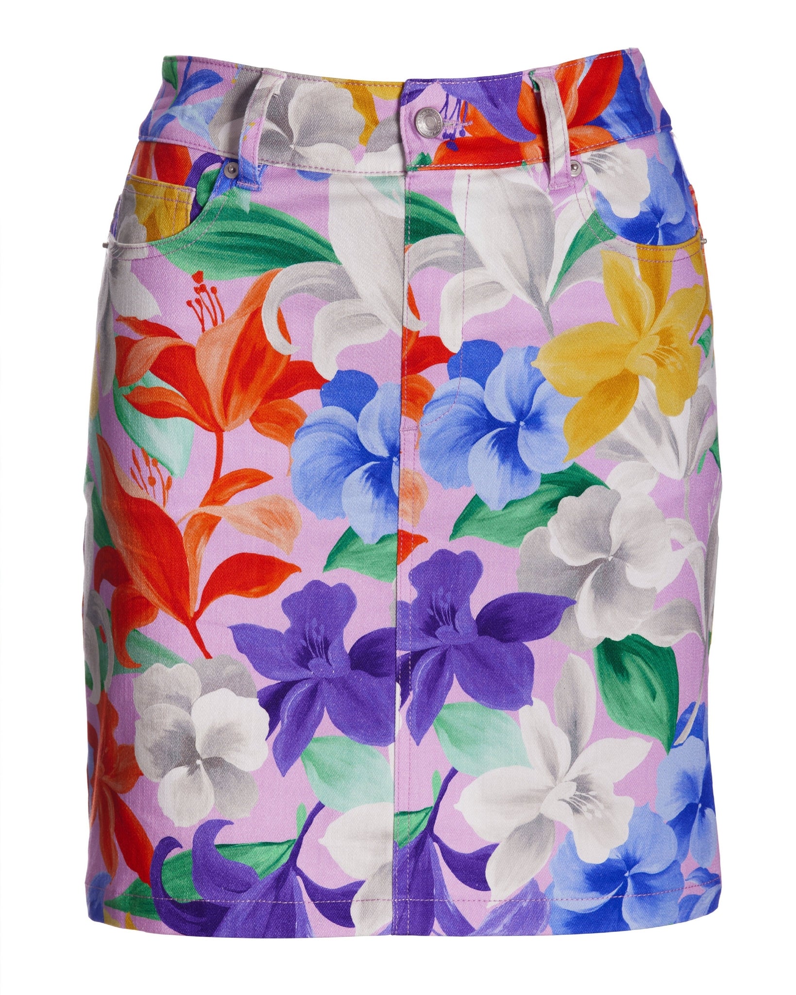 Romantic Florals Print Pull On Denim Skort Multi