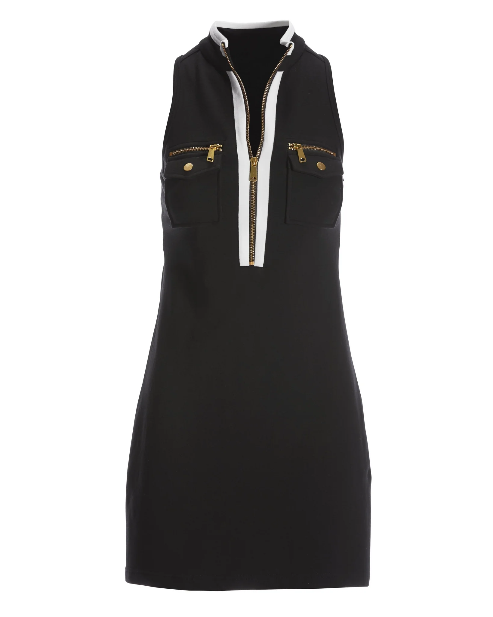 Sleeveless Chic Zip Dress Black/White