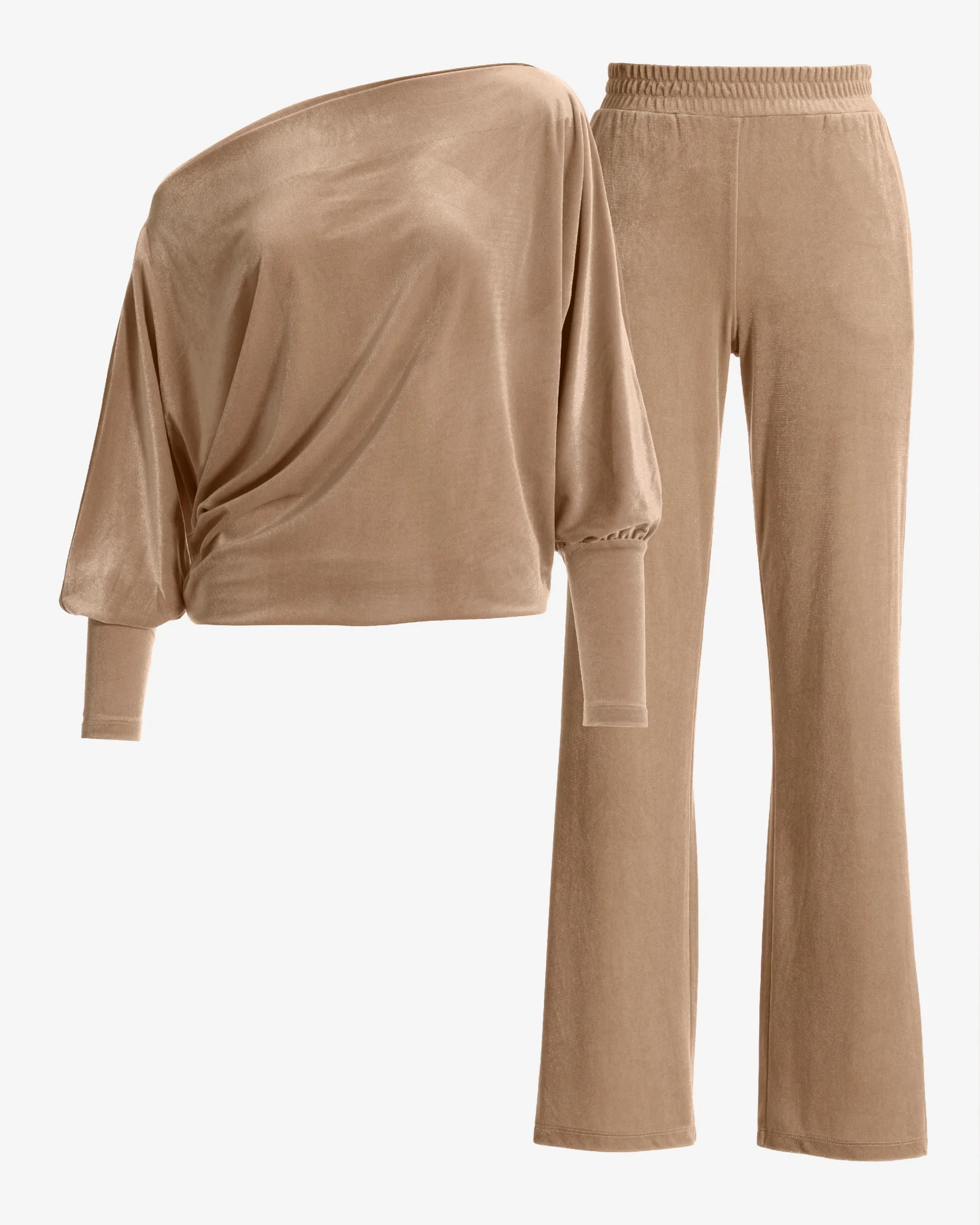 Chic Velour Slouchy and Wide Leg Lounge Set Taupe