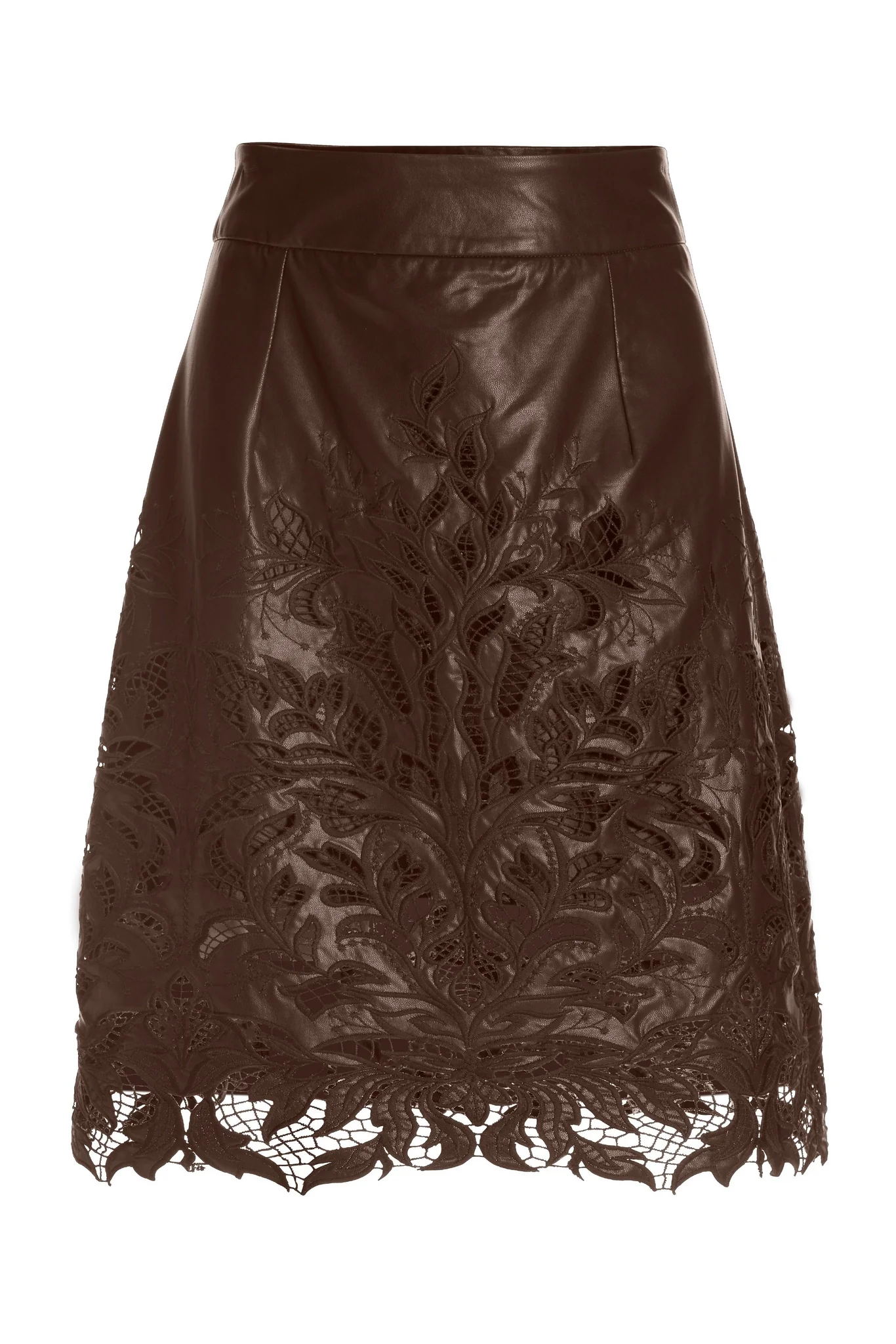 Faux Leather And Lace Cutout Skirt Chocolate
