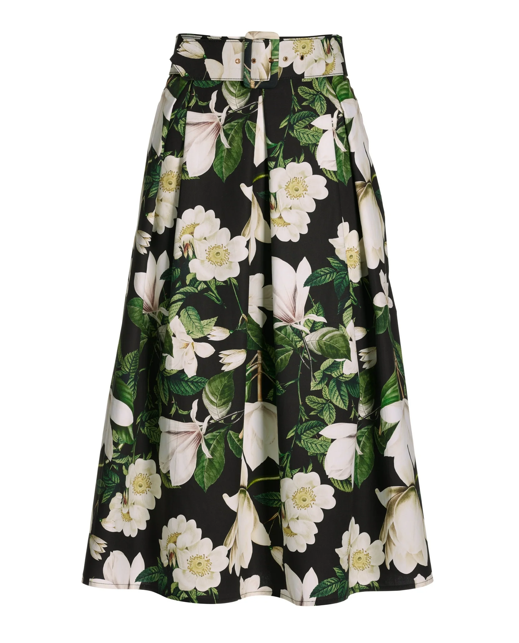 Magnificent Magnolia Belted Poplin Midi Skirt Black