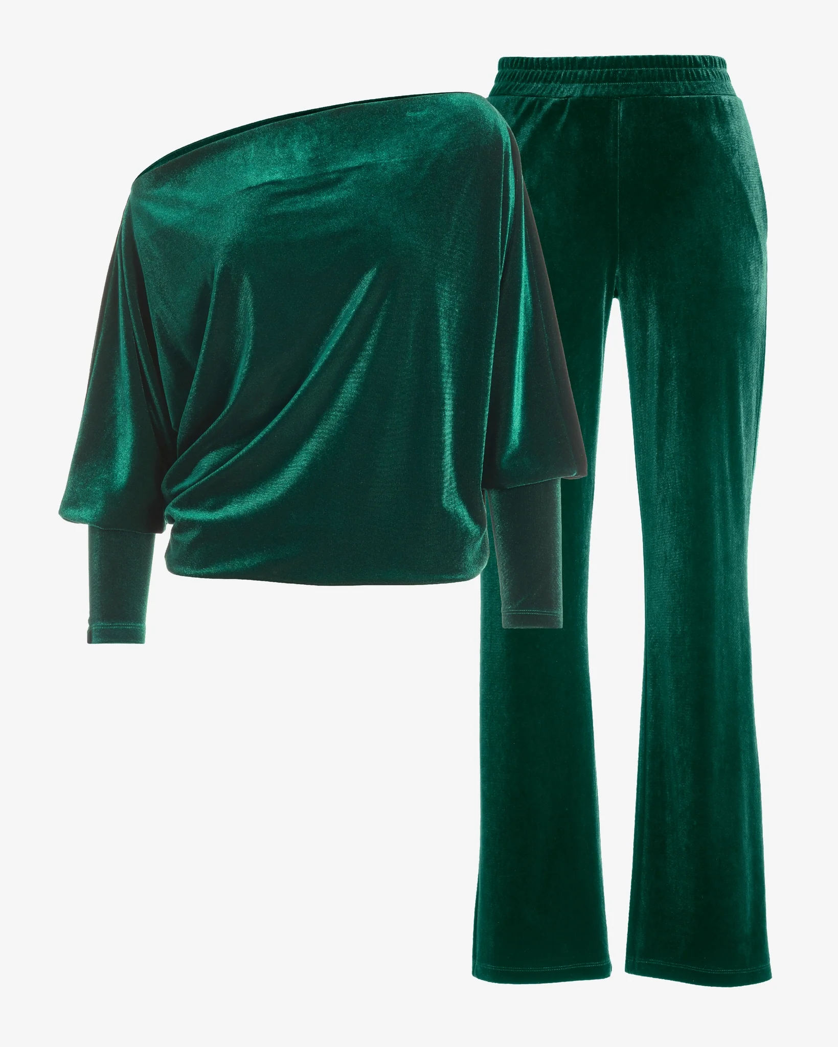 Chic Velour Slouchy and Wide Leg Lounge Set Deep Emerald