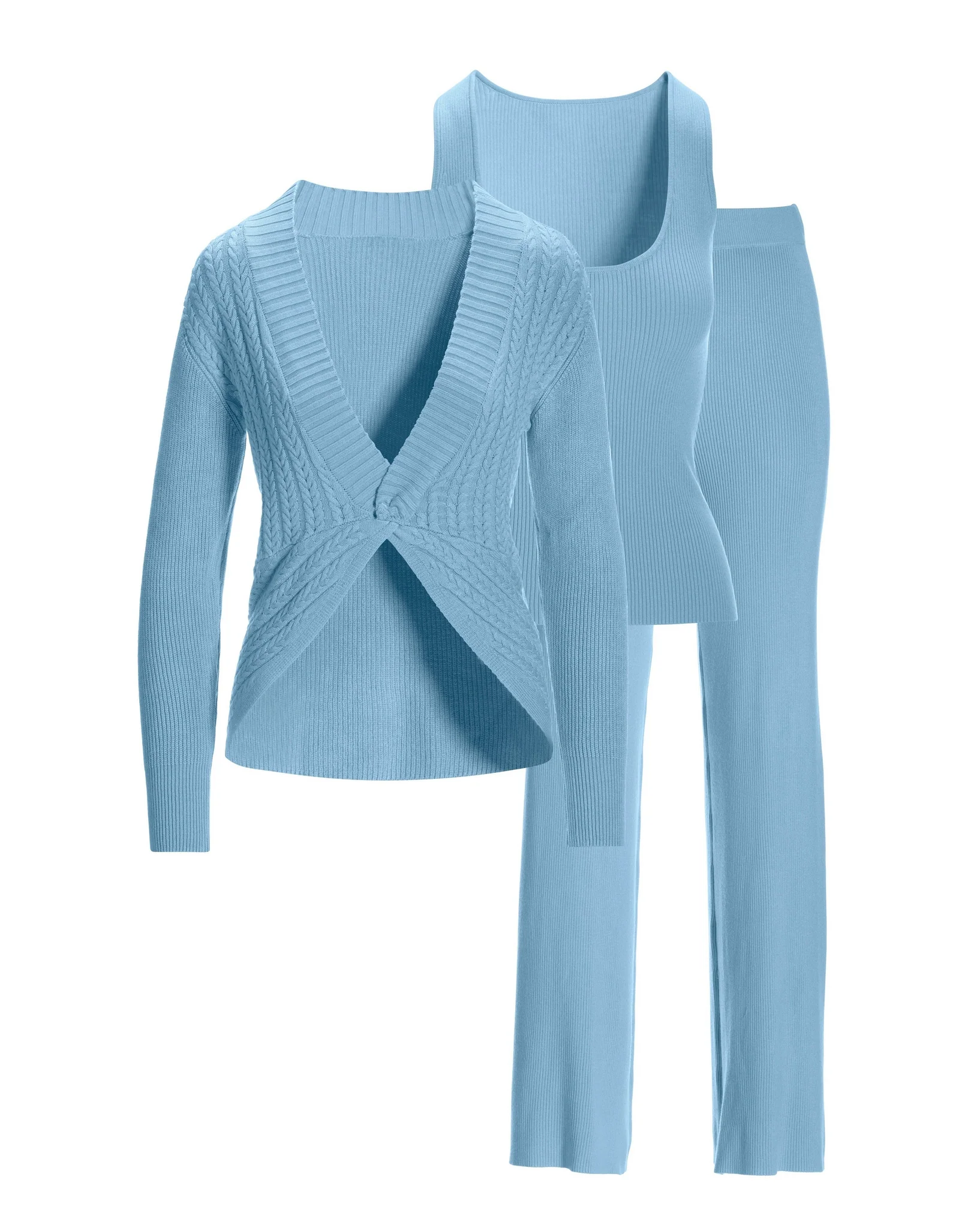 Three Piece Sweater Lounge Set Airy Blue