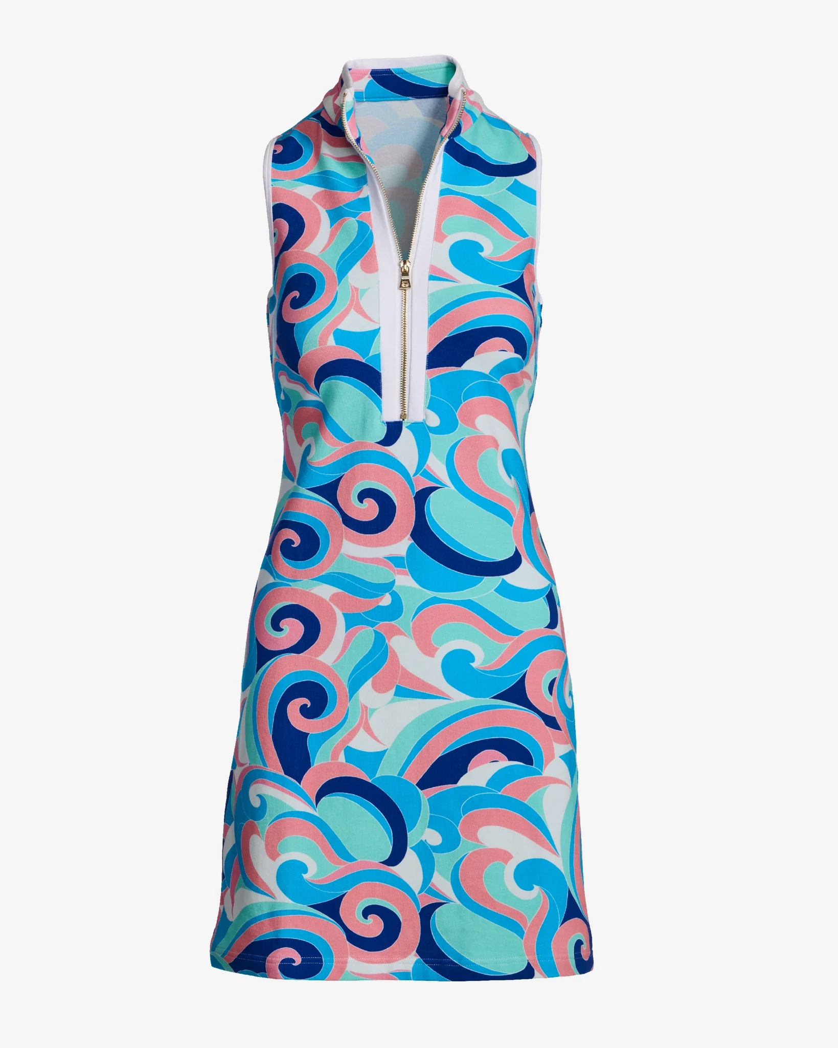 Chic Zip Printed Sleeveless Dress Sporty Abstract