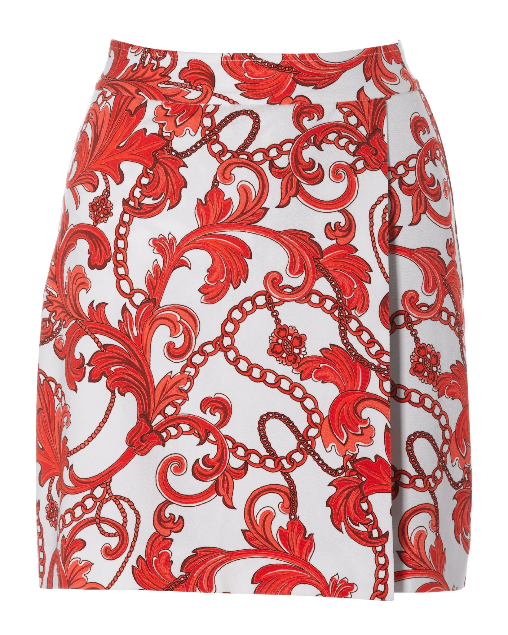 Summer Scrolls Print Twill Pull On Wrap Skort Red