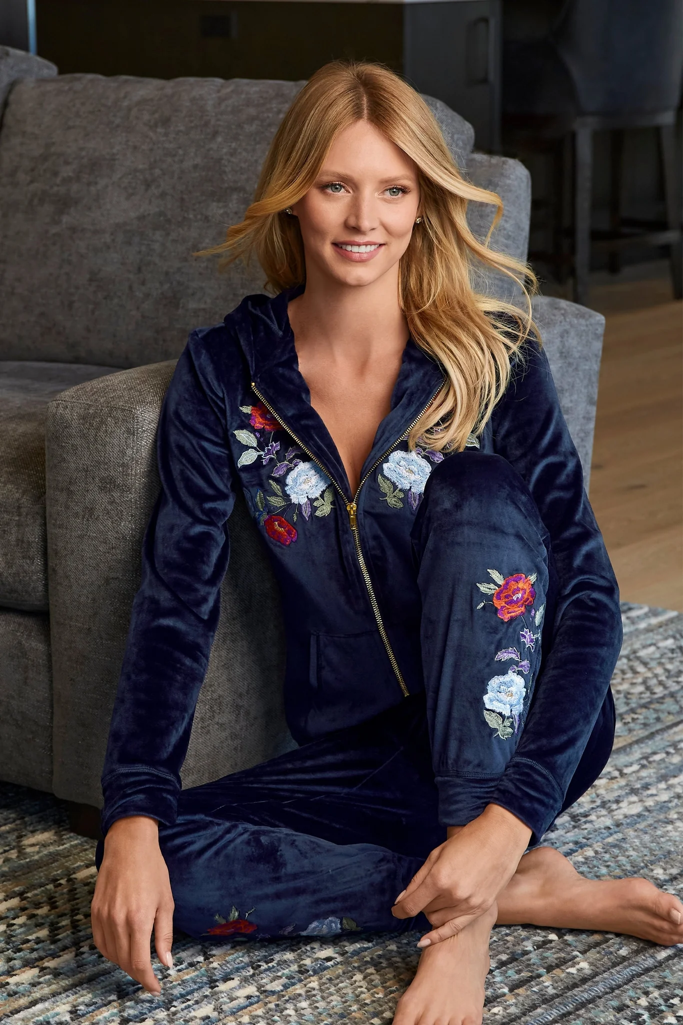 Embroidered Velour Jacket Navy Multi