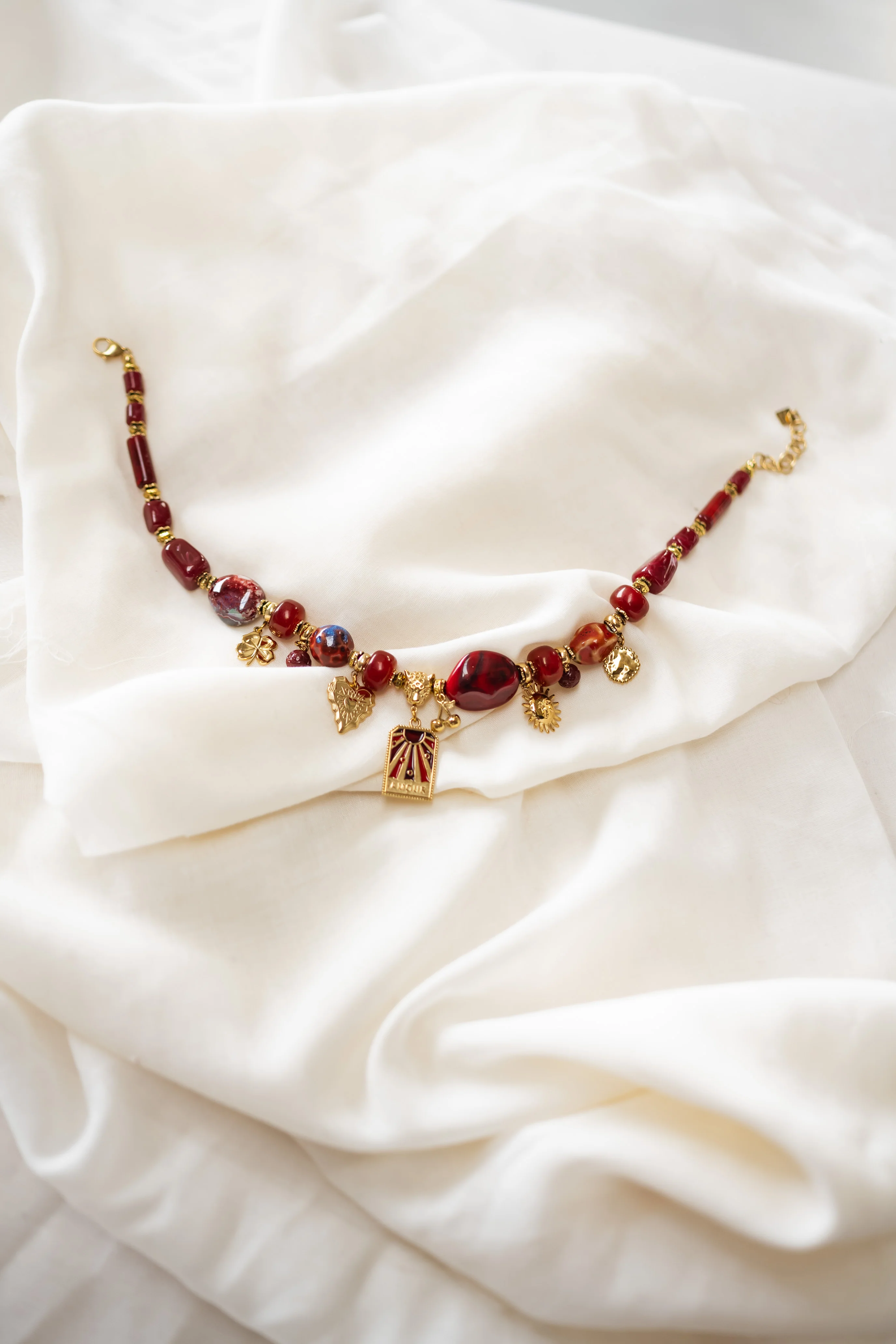 Burgundy and Gold Olpha Necklace