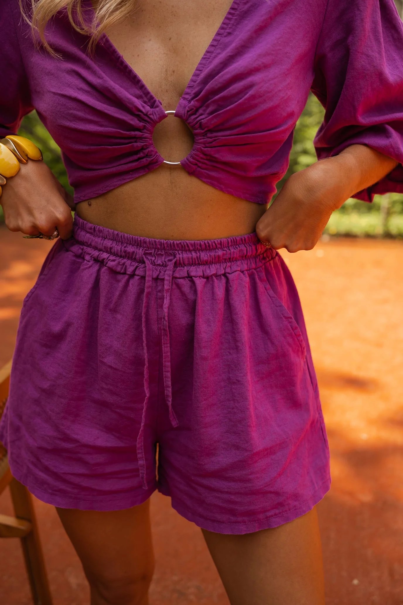 Mauve Enael Linen Shorts