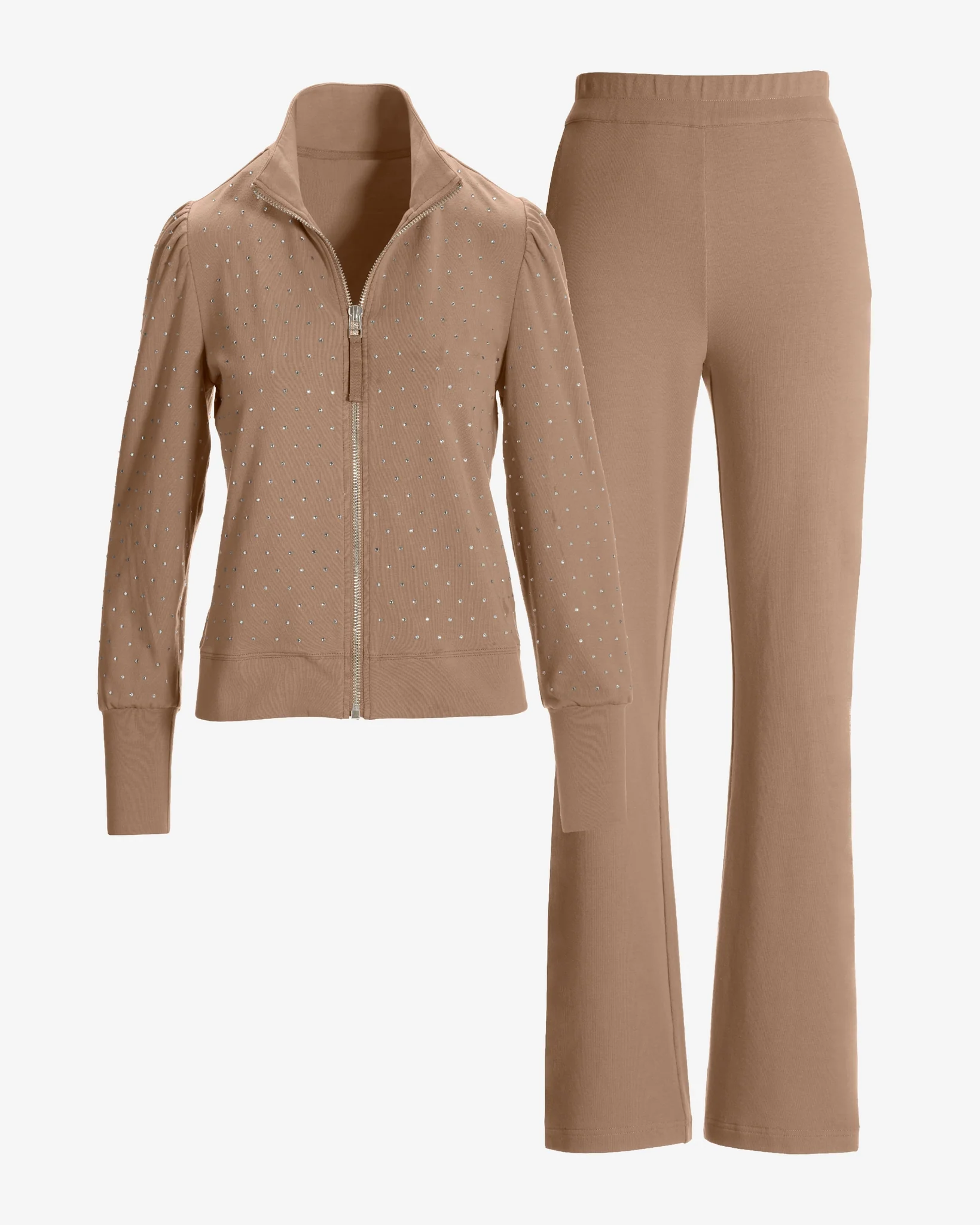 Heat Seal Full Zip Jacket and Wide Leg Pant Set Almondine