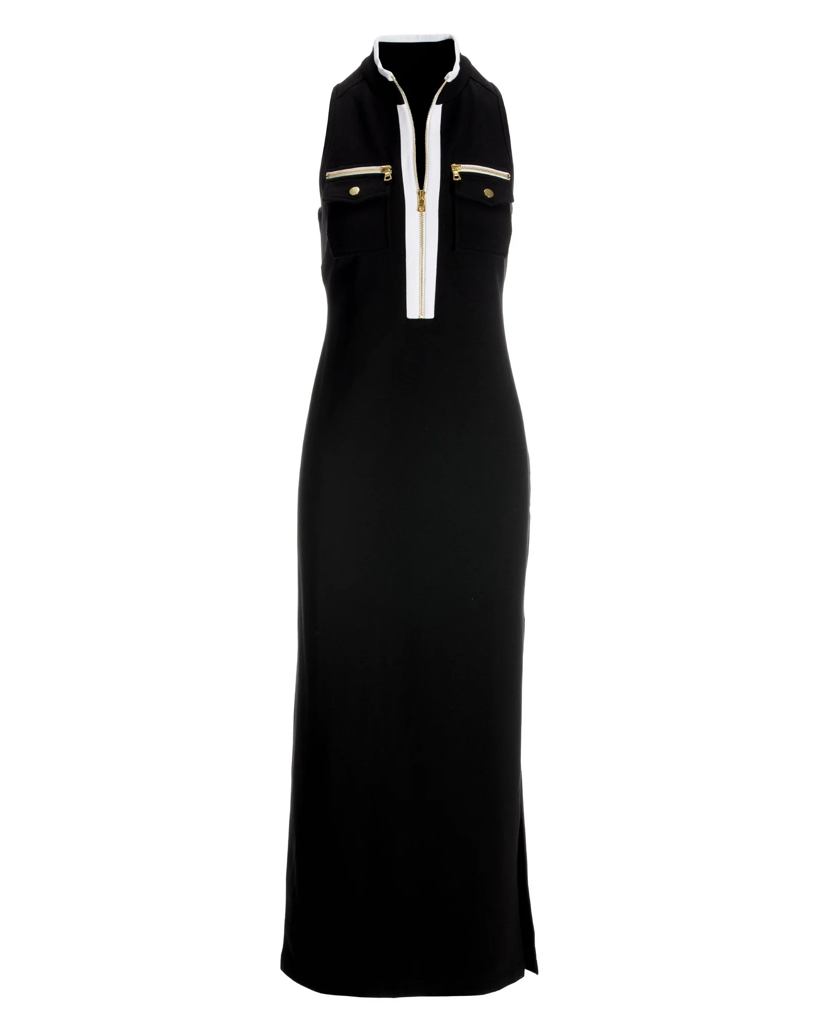 Sleeveless Chic Zip Maxi Dress Black/White