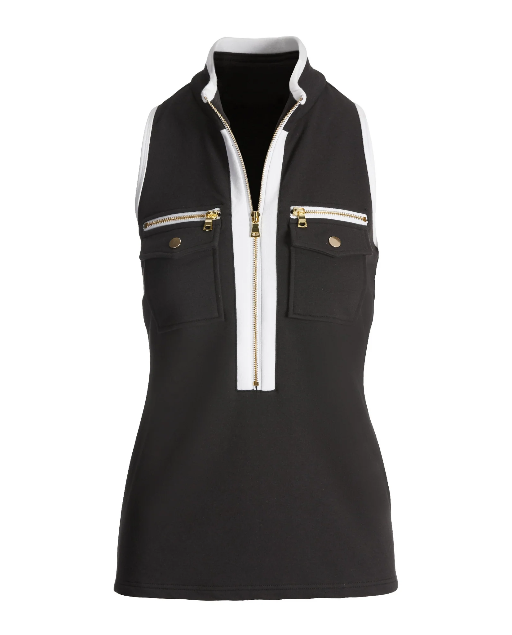 Sleeveless Chic Zip Top Black/White