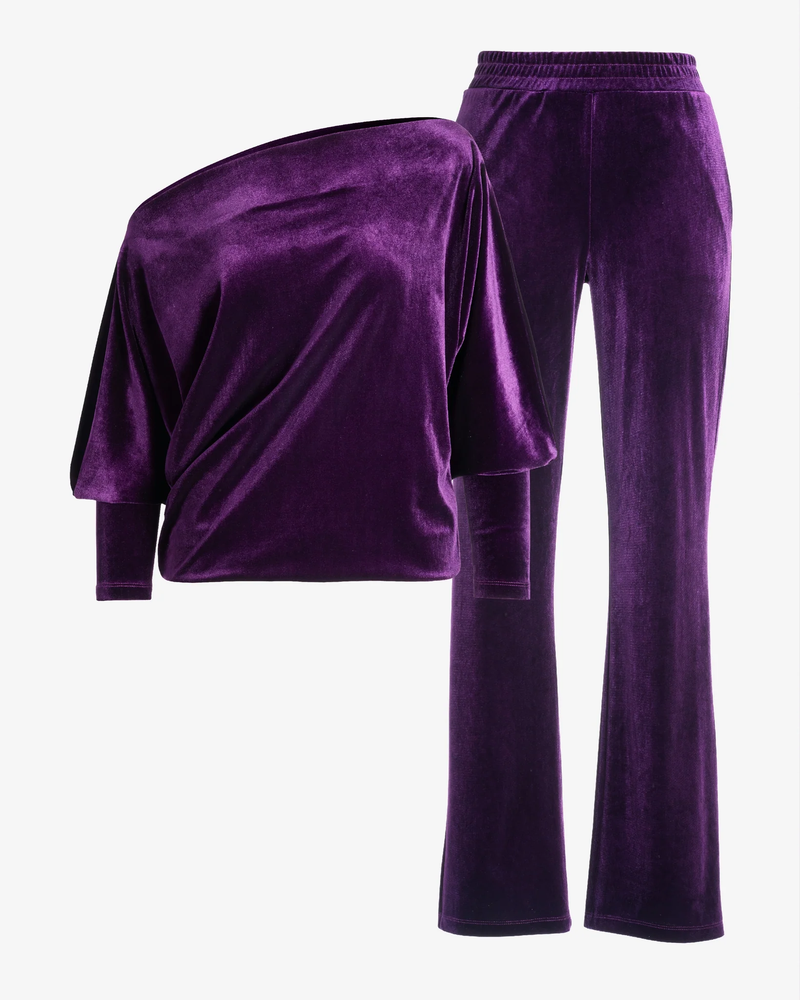 Chic Velour Slouchy and Wide Leg Lounge Set Deep Purple