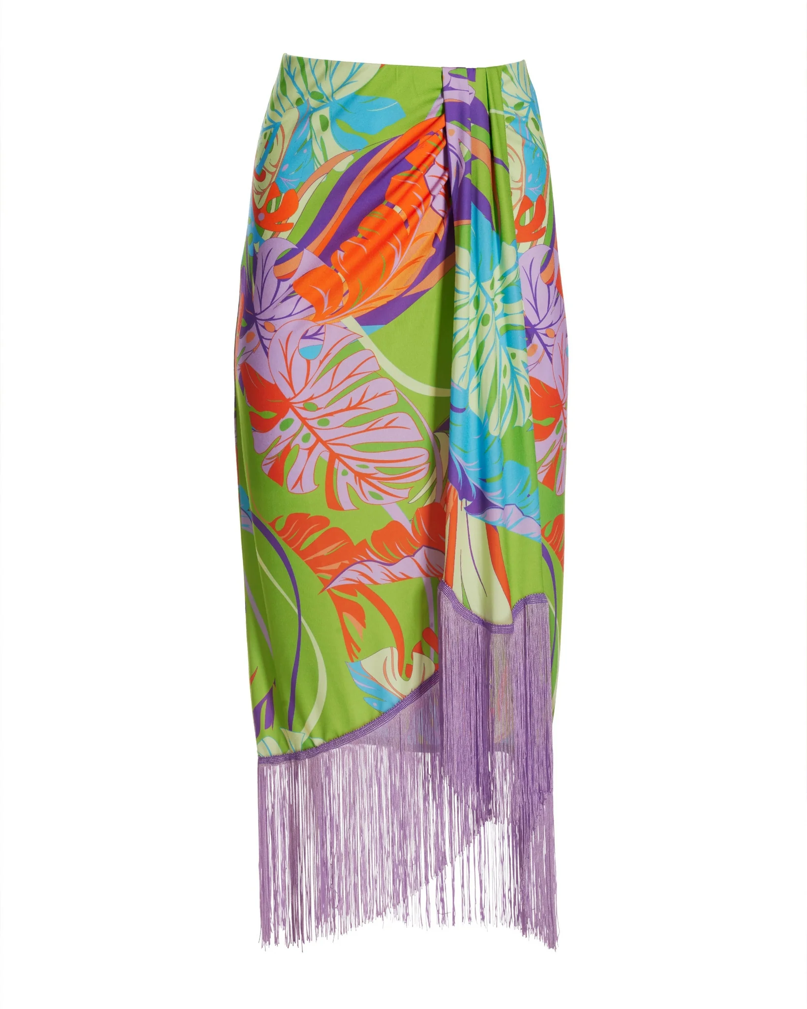 Cabo Leaves Print Fringe Skirt Green