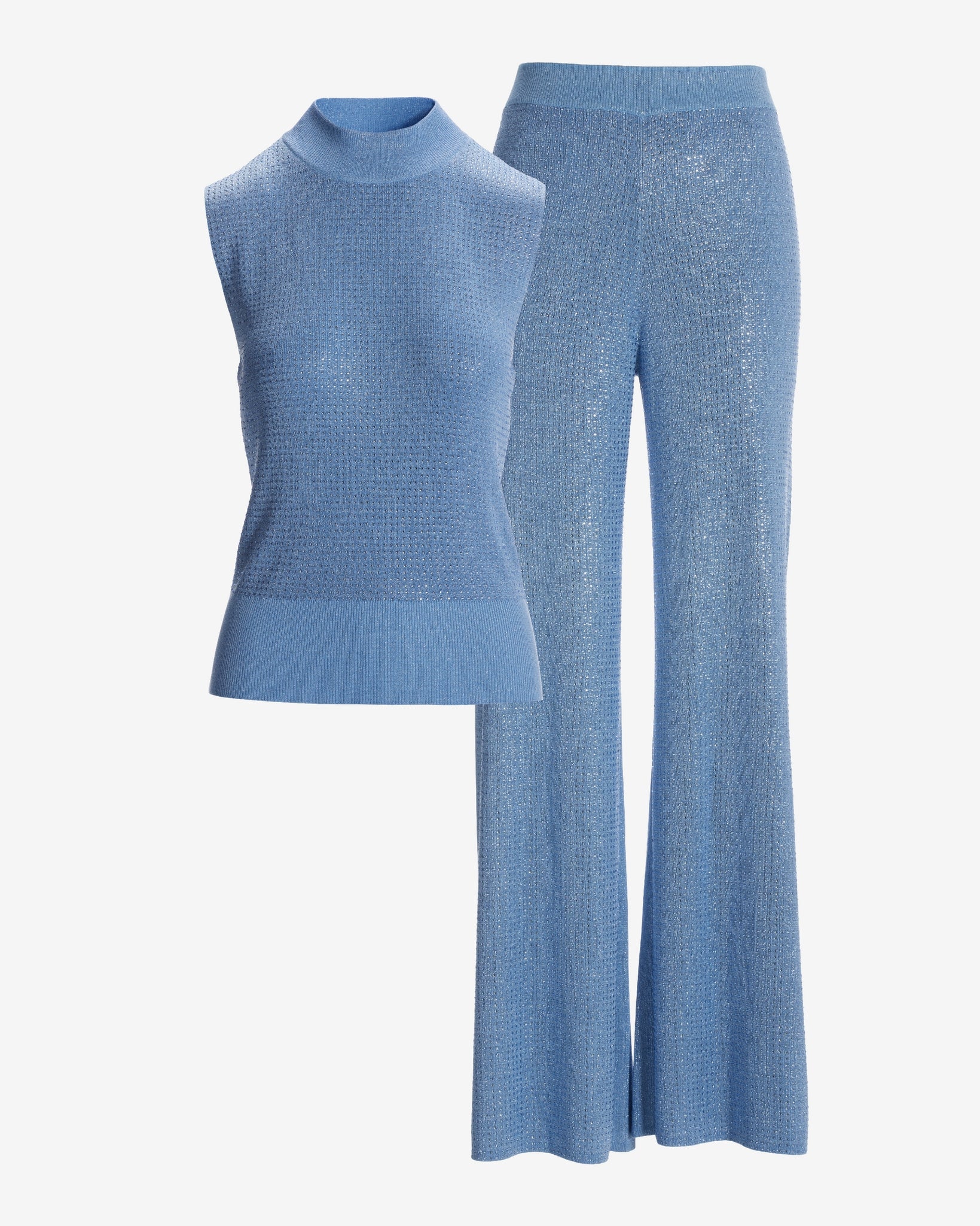 Mock Neck Rhinestone Lounge Set Clear Blue Sky