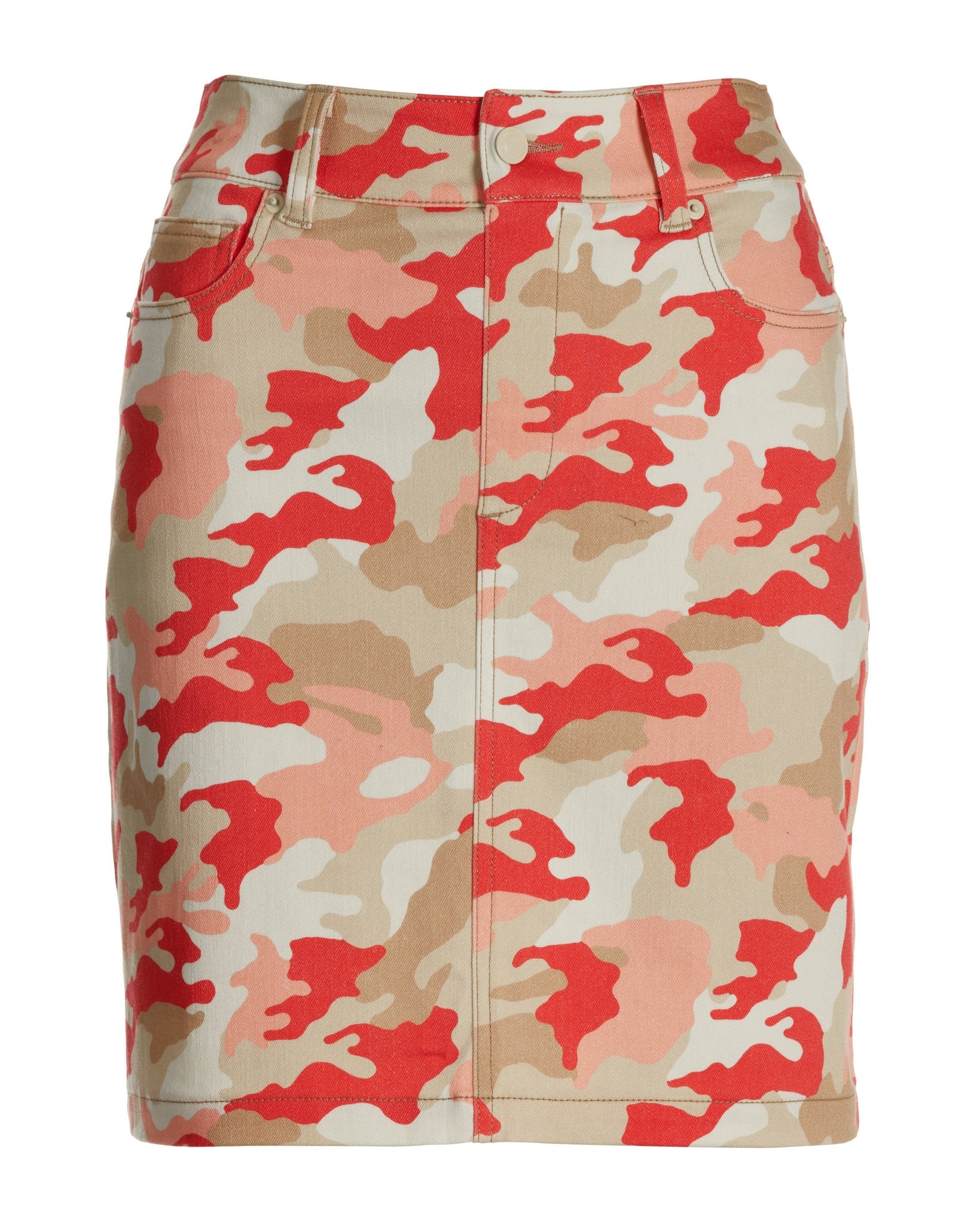 Chic Camo Print Proper Pull On Denim Skort Pink