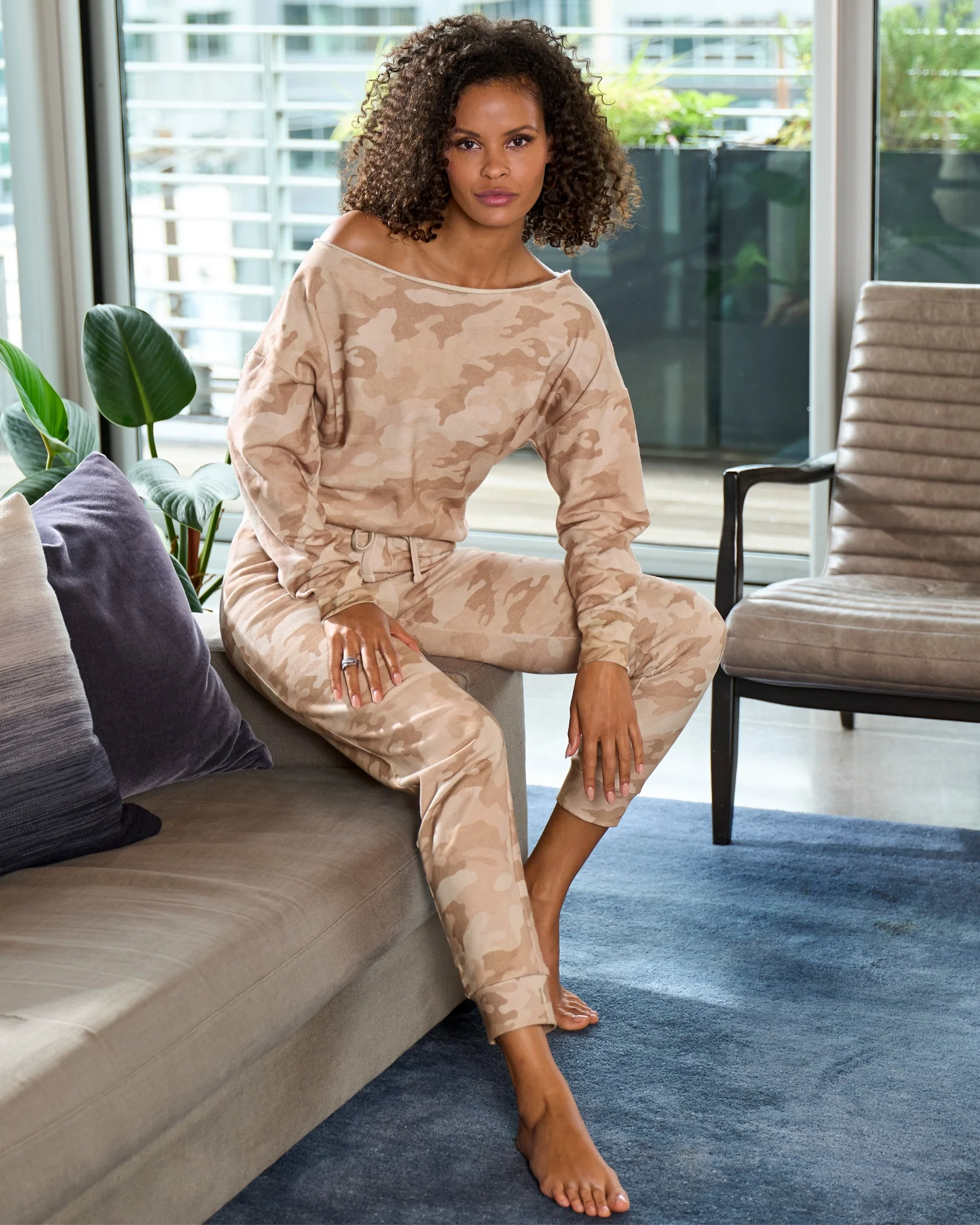 Cotton Comfort Camo Drawstring Lounge Jogger Neutral