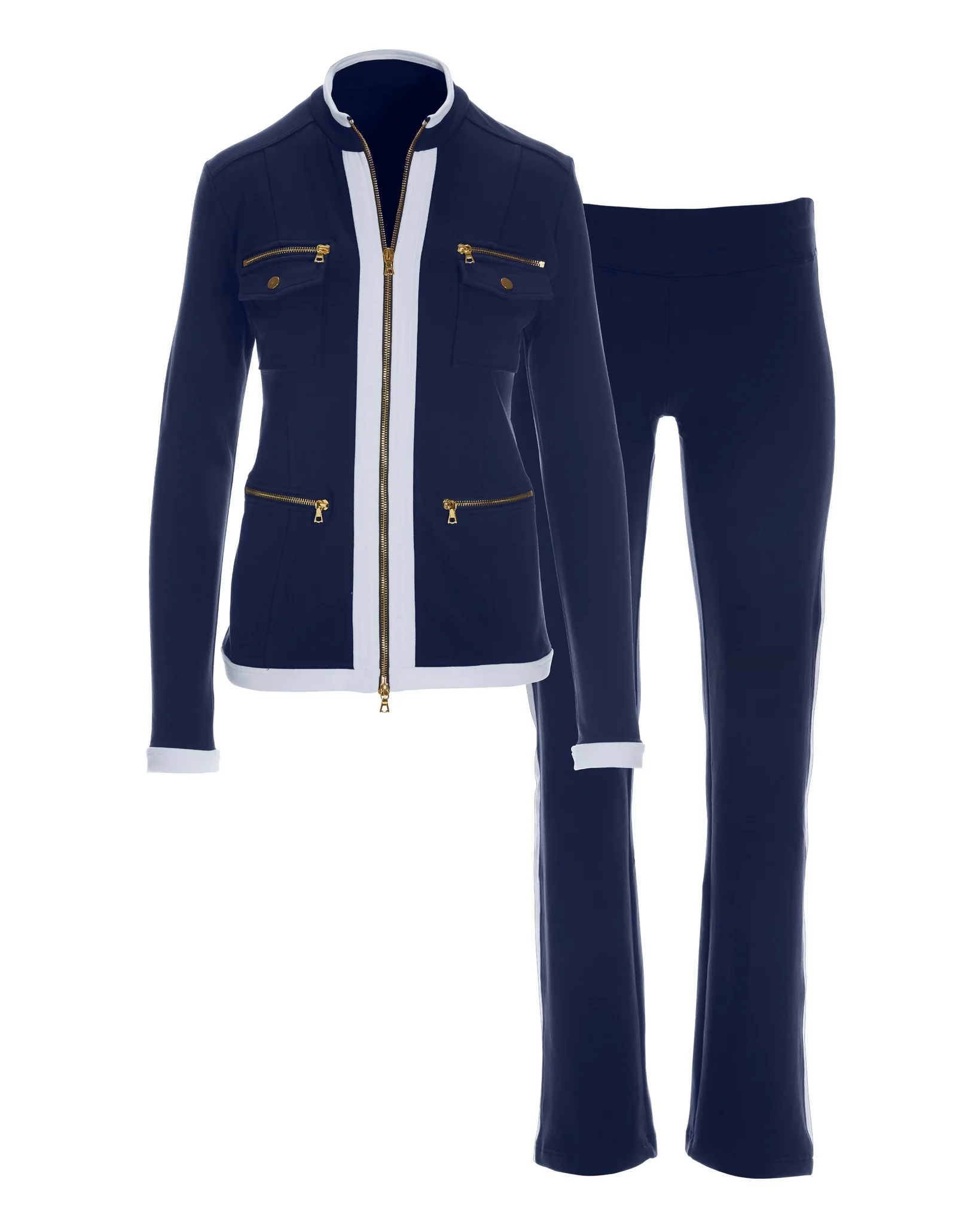 Chic Zippered Sport Coordinate Set Navy/White