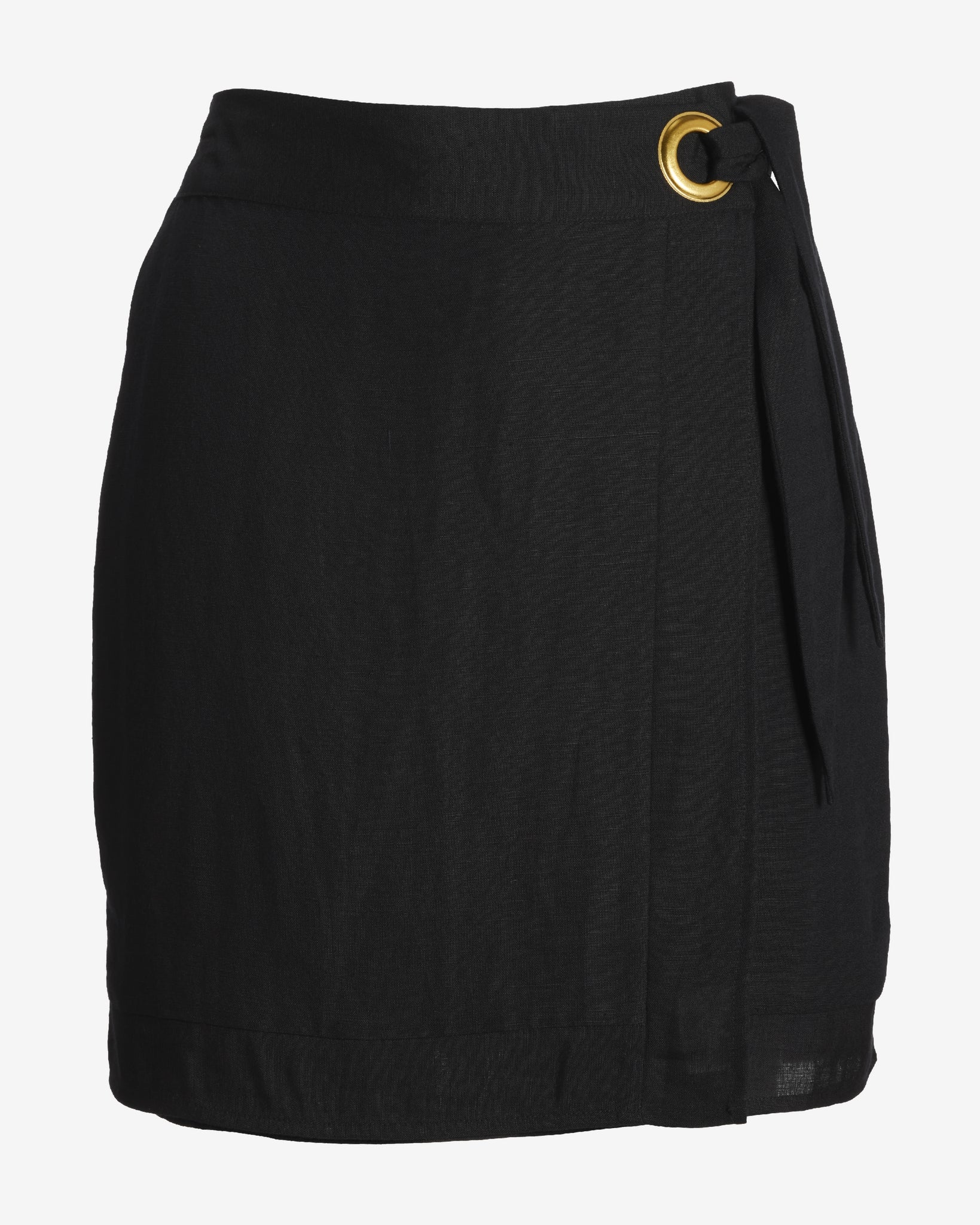 Linen Pull-On Wrap Skort Black