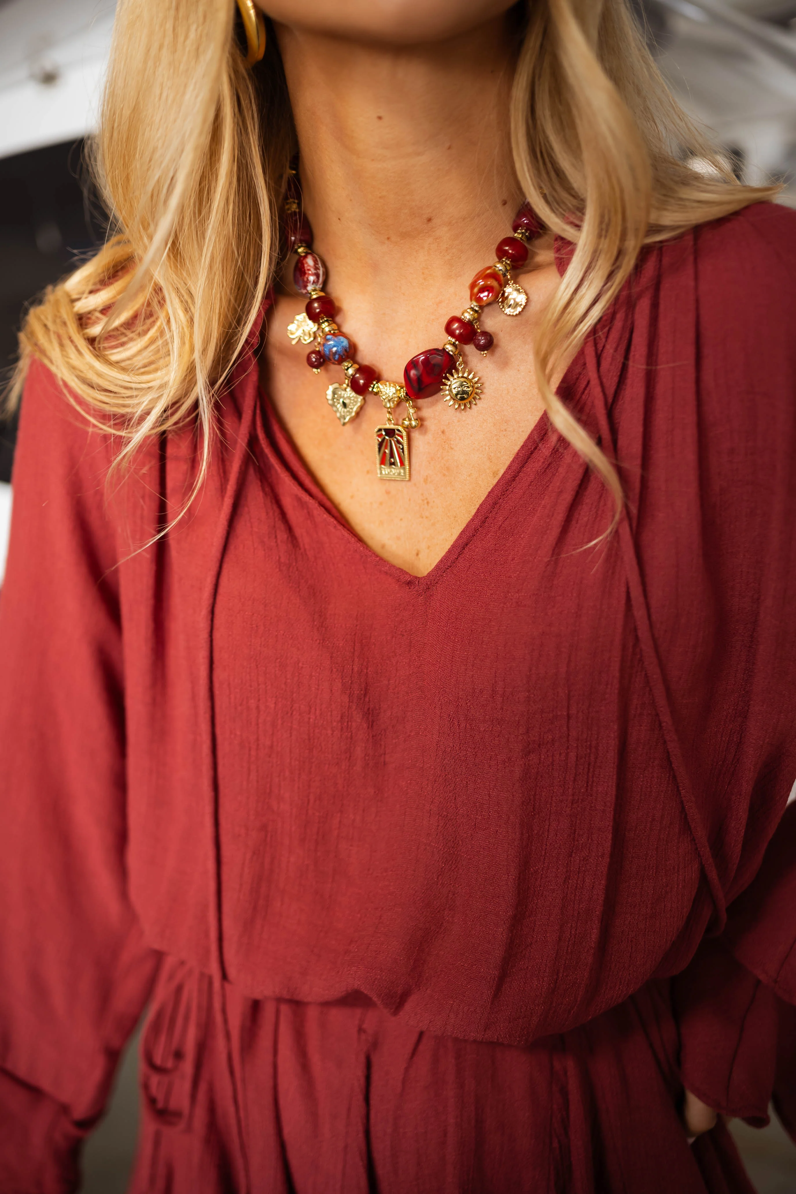 Burgundy and Gold Olpha Necklace