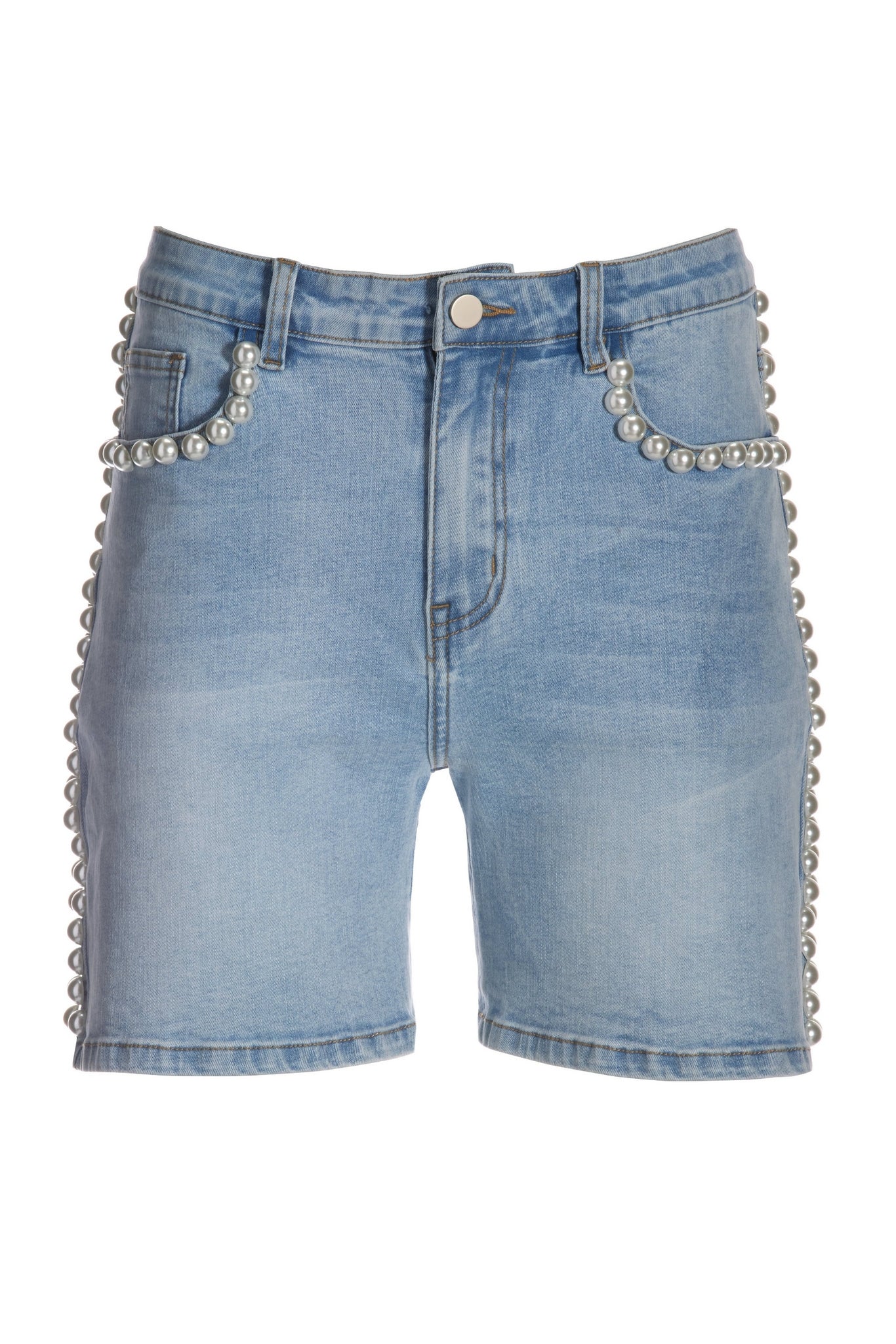 Pearl Racer Stripe Denim Short Light Wash
