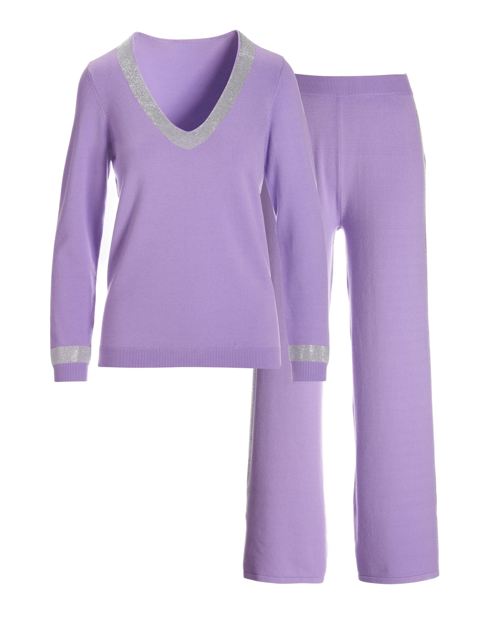 Embellished V Neck Sweater Lounge Set Lavendula