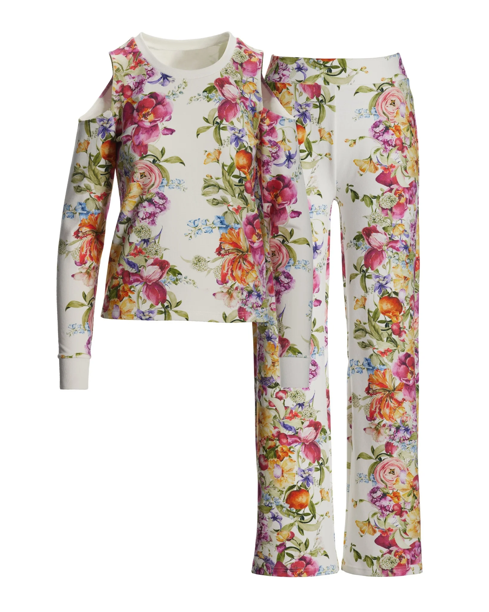 Vintage Garden Cold Shoulder Lounge Set Off white/Multi