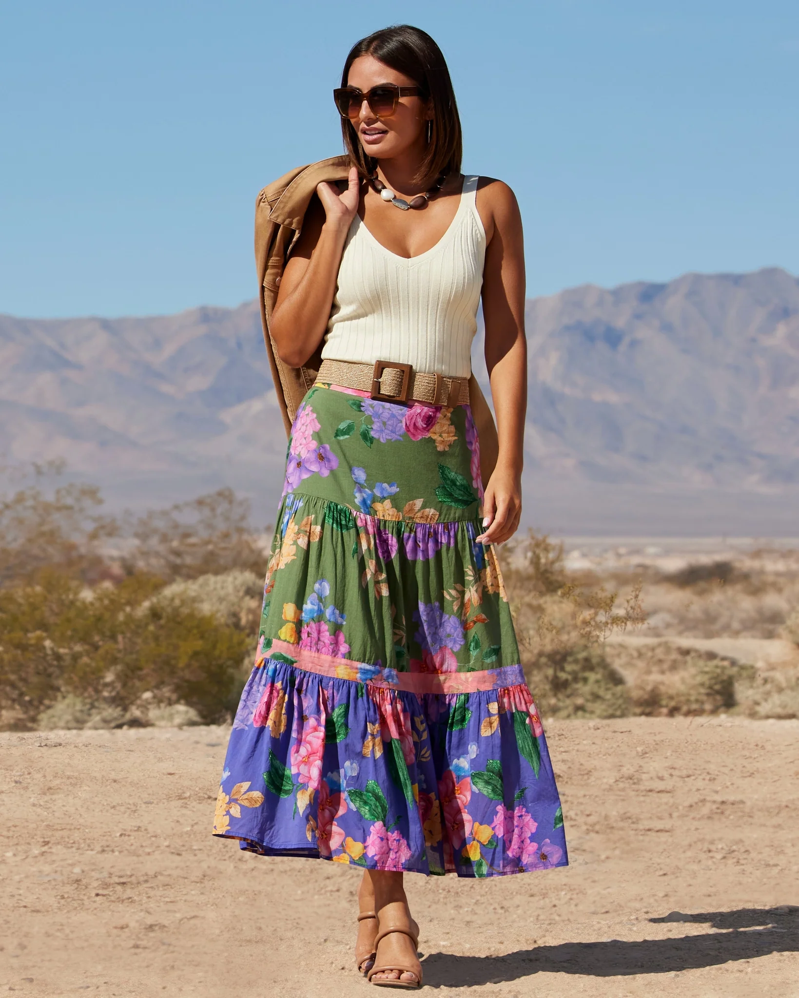 Fall Rainforest Print Midi Skirt Multi