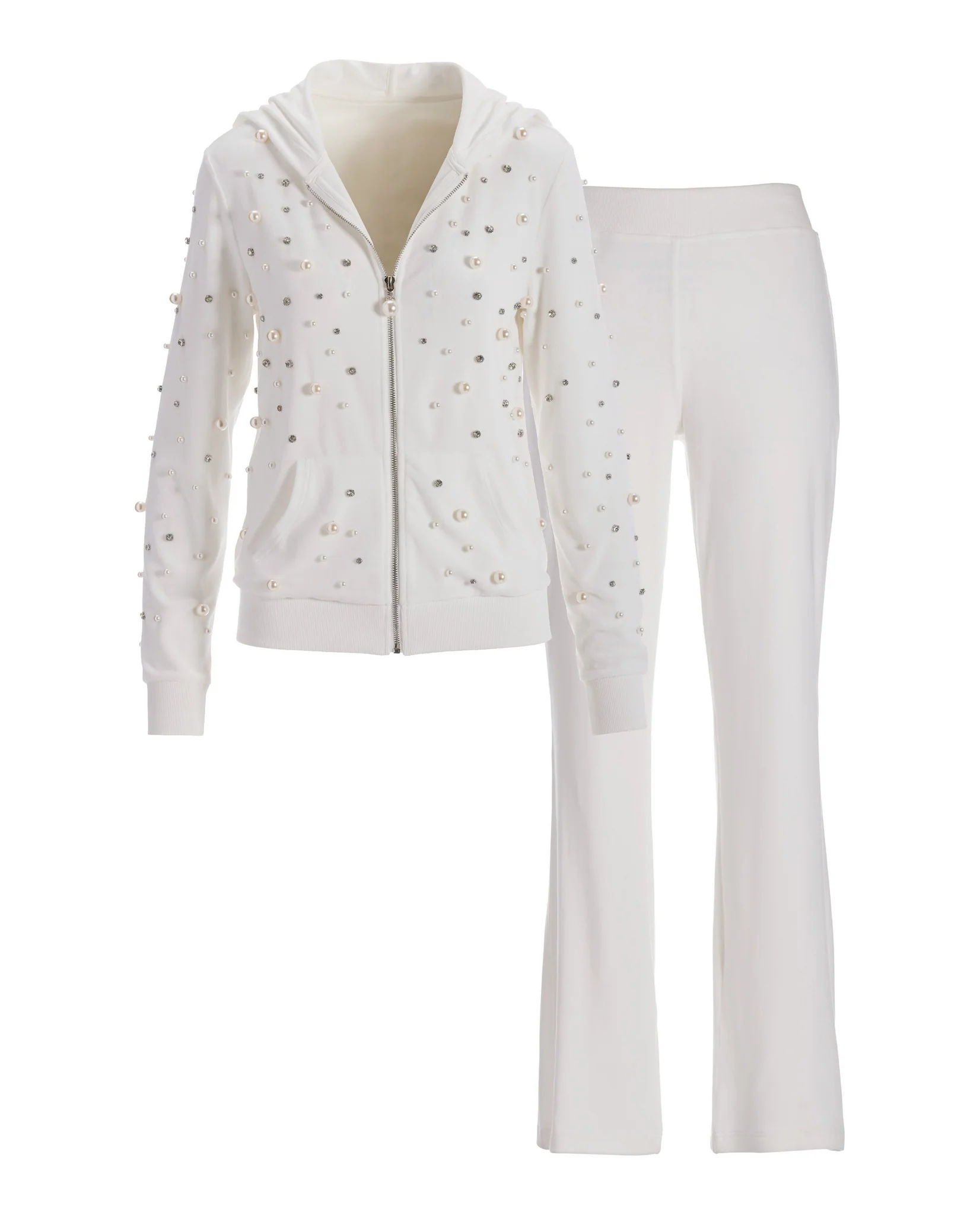 Pearl and Rhinestone Velour Set White