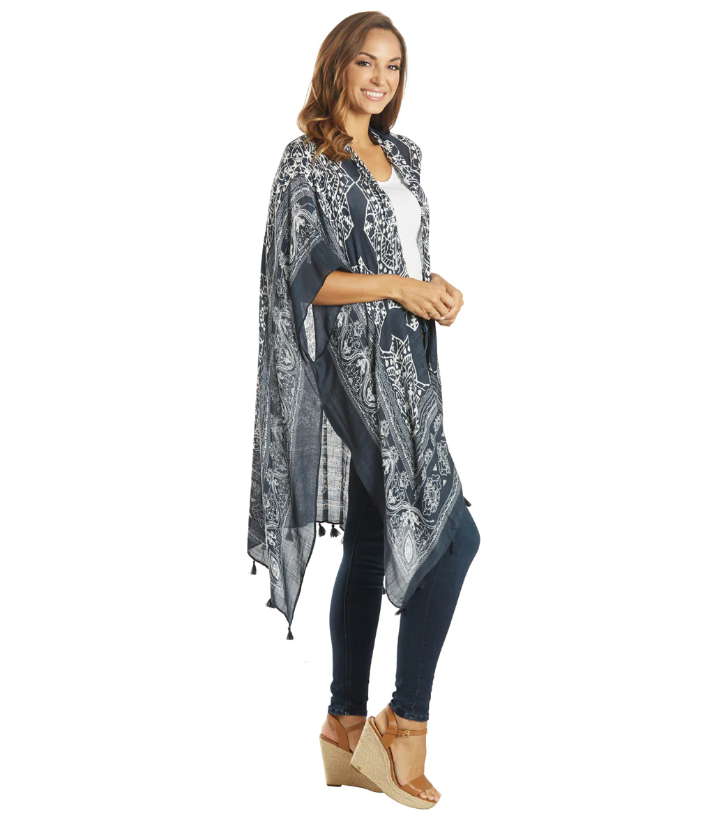Yak & Yeti Kimono Wrap Mantra Floral With Tassels