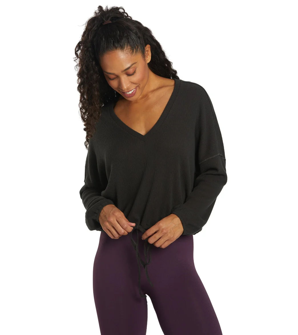 Spiritual Gangster Long Sleeve Drawstring V Neck Top