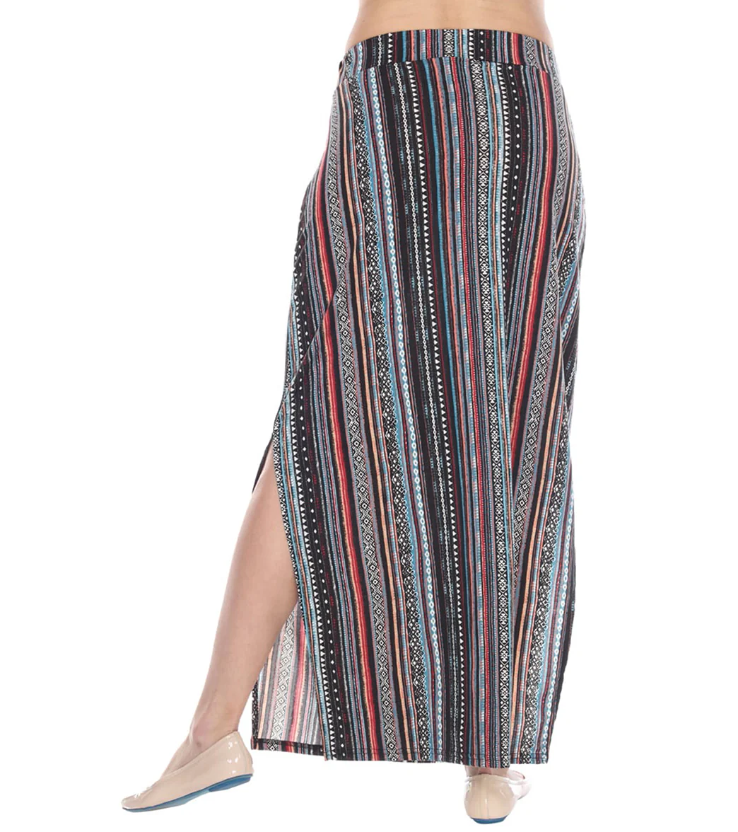 Yak & Yeti Long Skirt Stretchy Striped Tribal Print