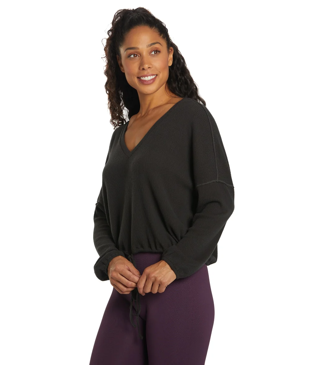 Spiritual Gangster Long Sleeve Drawstring V Neck Top