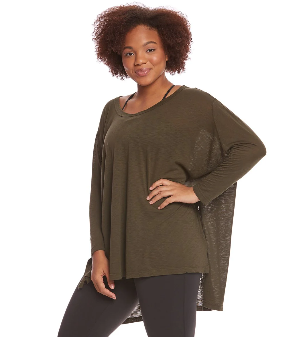 Hard Tail Plus Size Oversized 3/4 Sleeve Raglan Layering Top