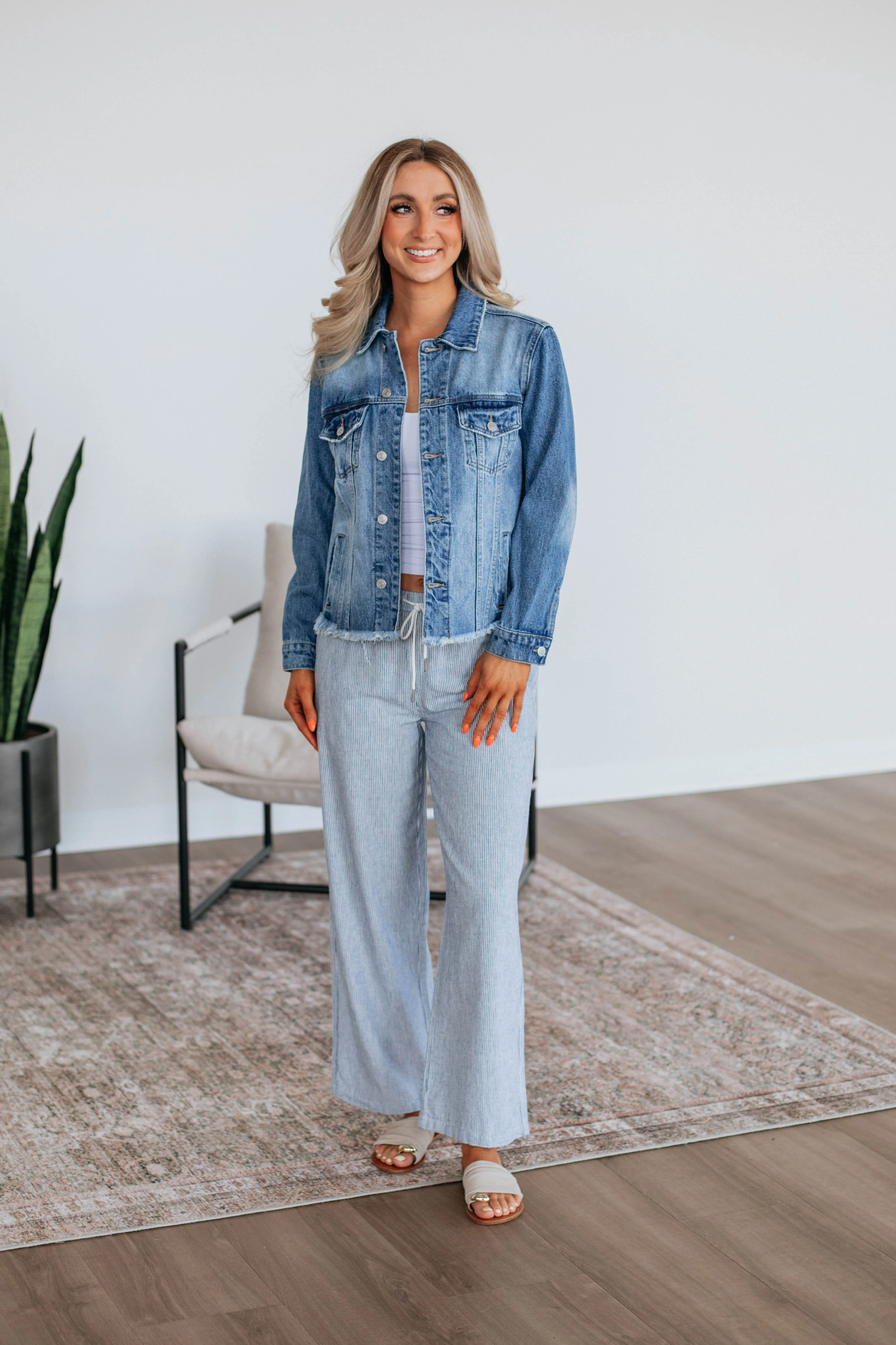 Renita Linen Pants - Steel Blue Mix